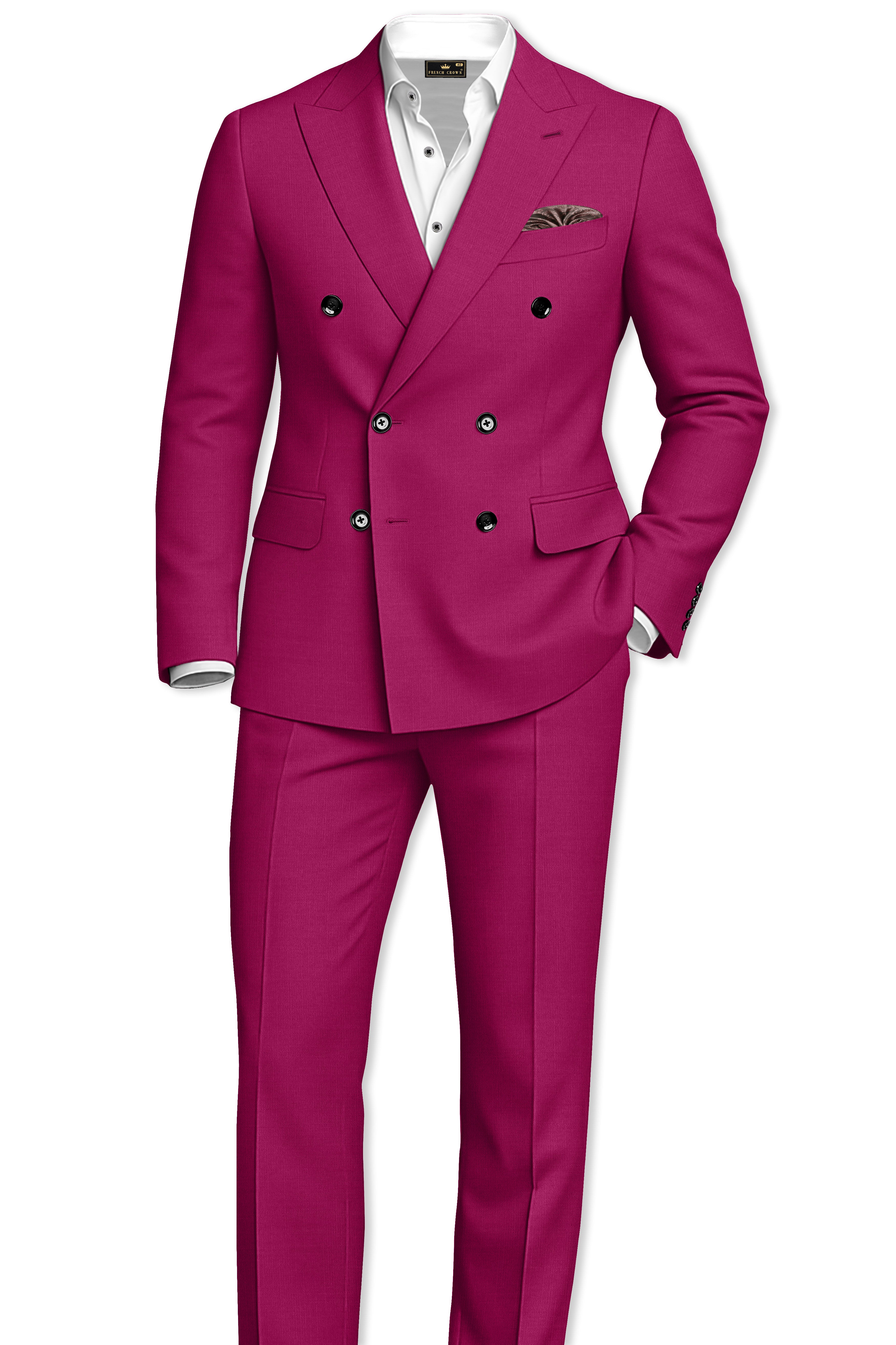 Orchid-Mulberry Pink Wool Rich Slight Stretch Double Breasted Suit