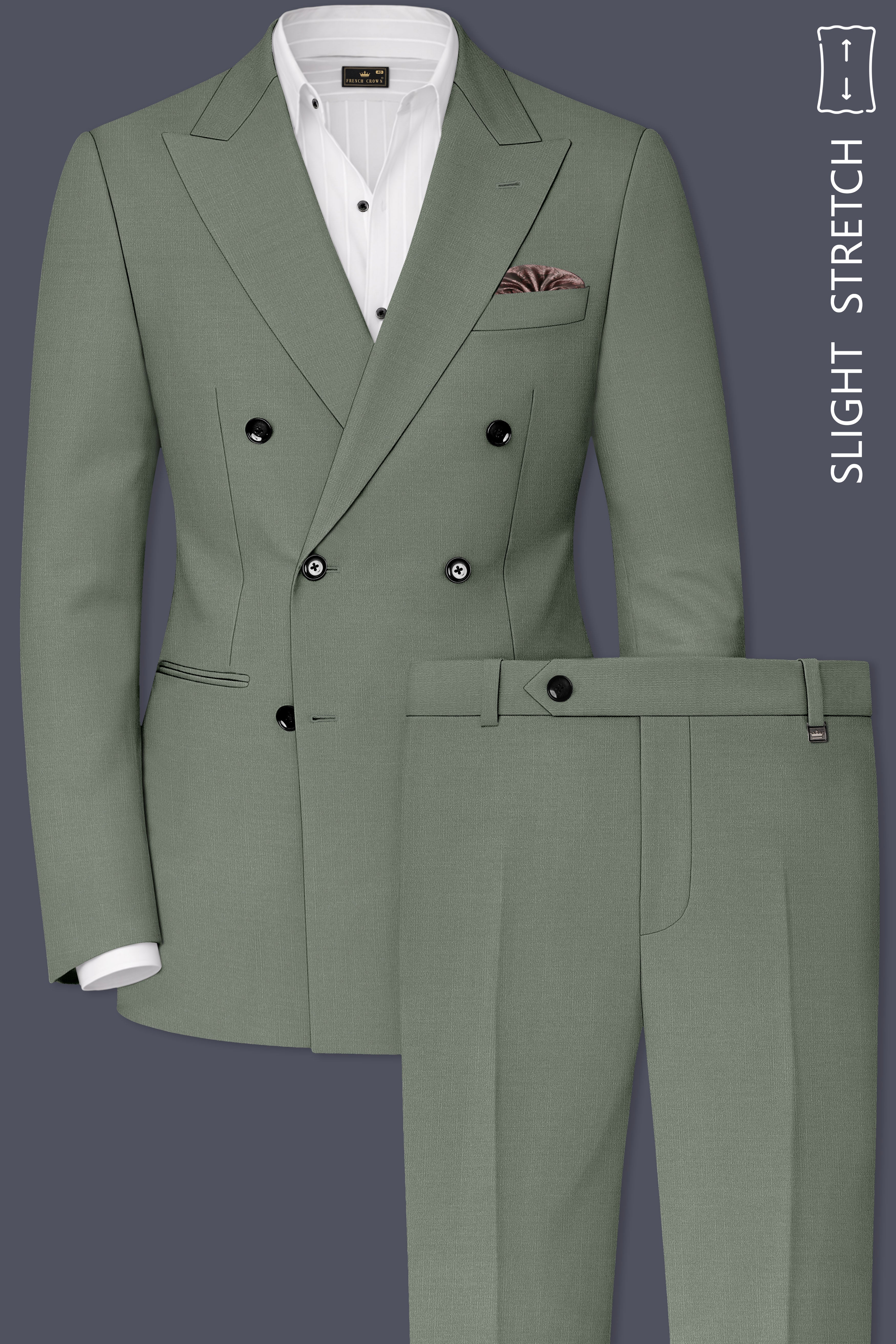 Sage-Smokey Green Wool Rich Slight Stretch Double Breasted Suit