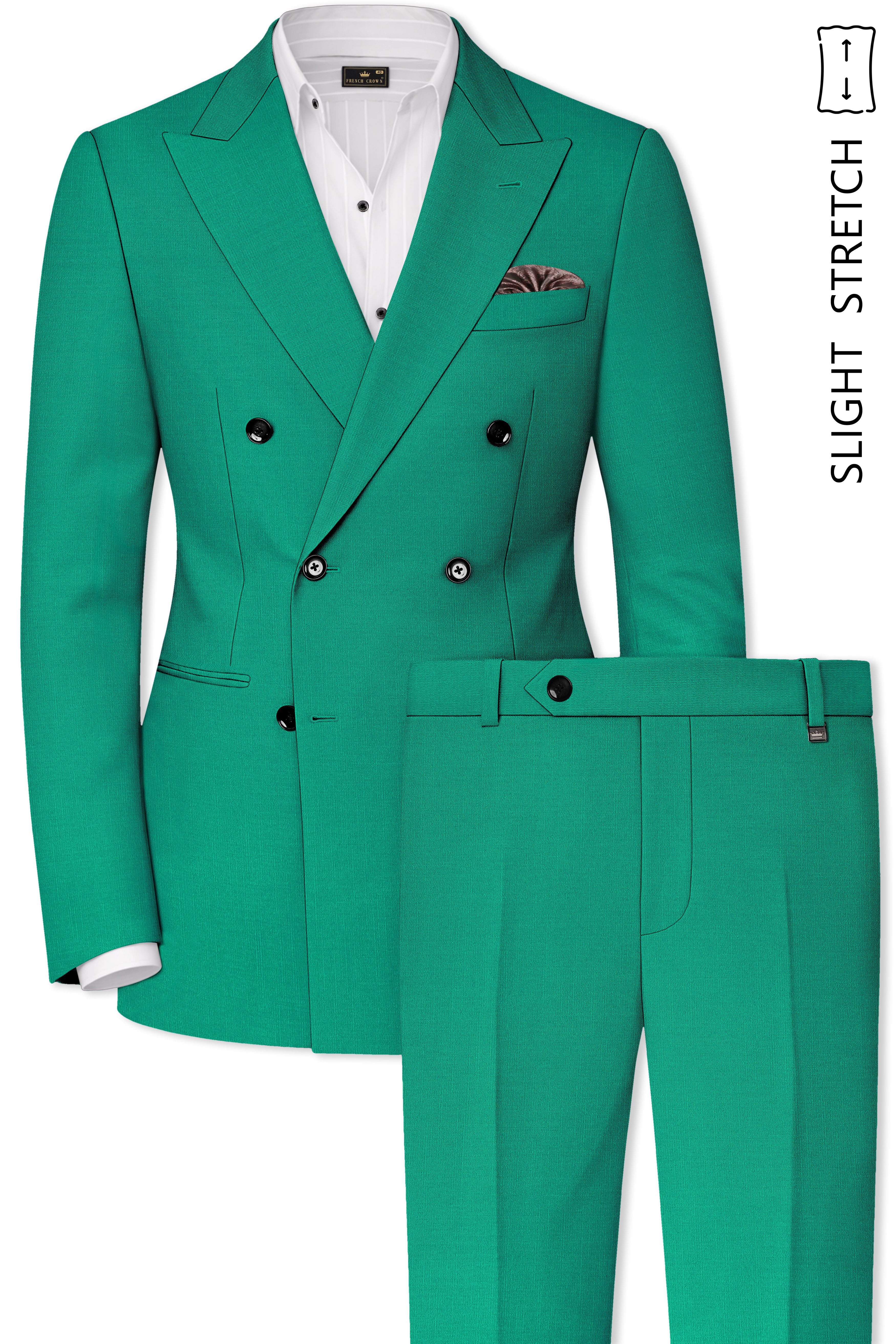 Emerald-Tropical Green Wool Rich Slight Stretch Double Breasted Suit