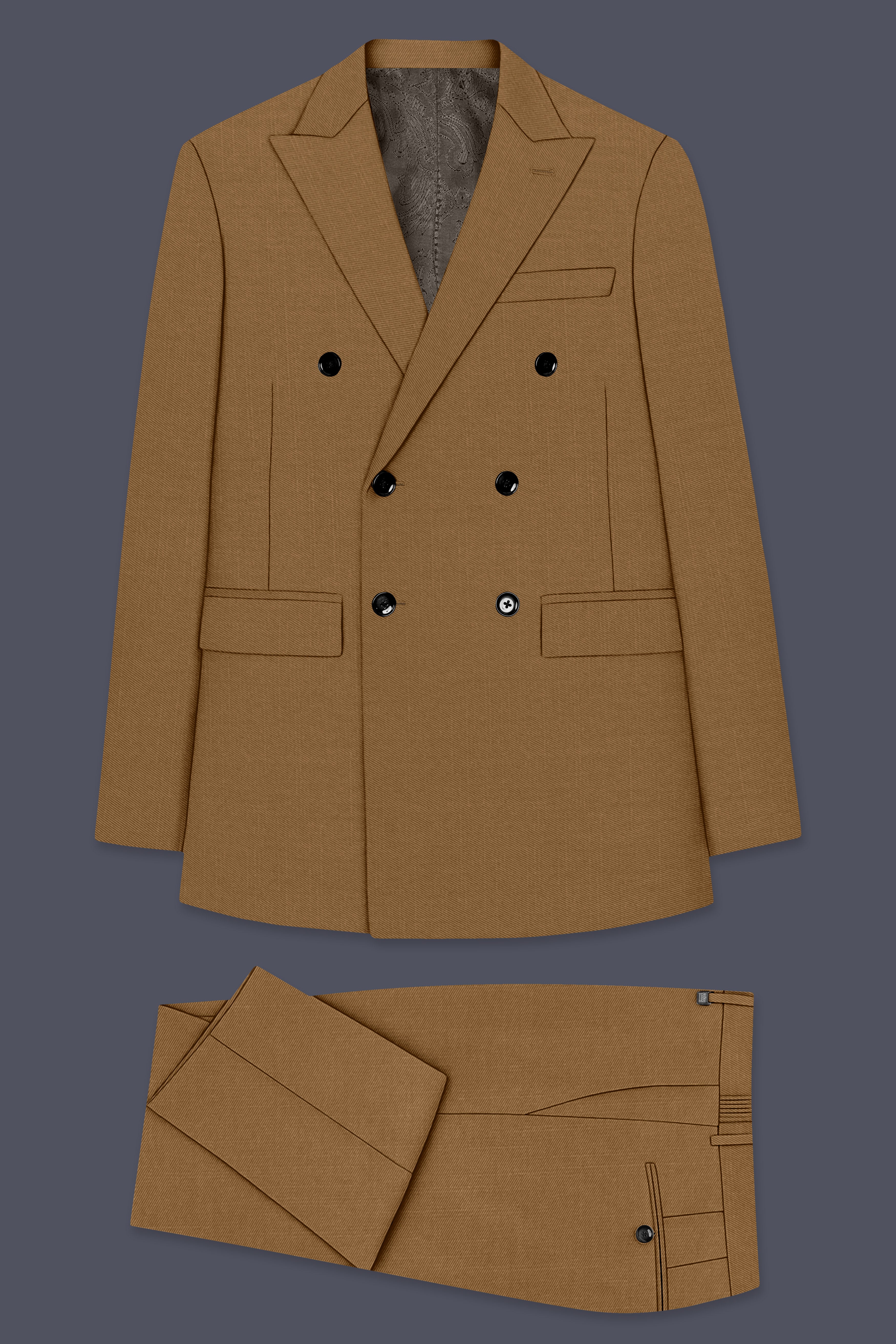 Sapphire-Potters Brown Wool Rich Slight Stretch Double Breasted Suit