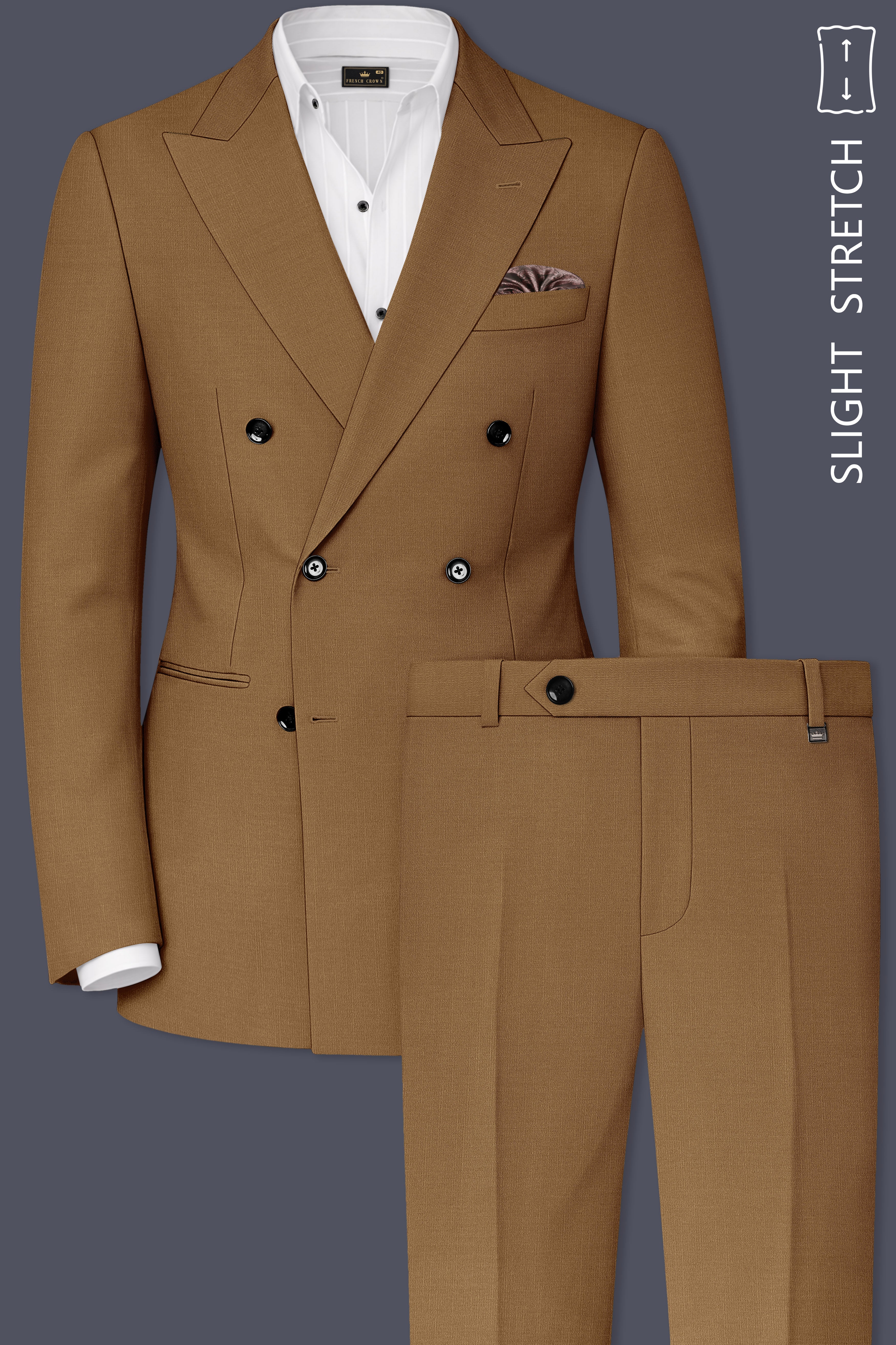 Sapphire-Potters Brown Wool Rich Slight Stretch Double Breasted Suit