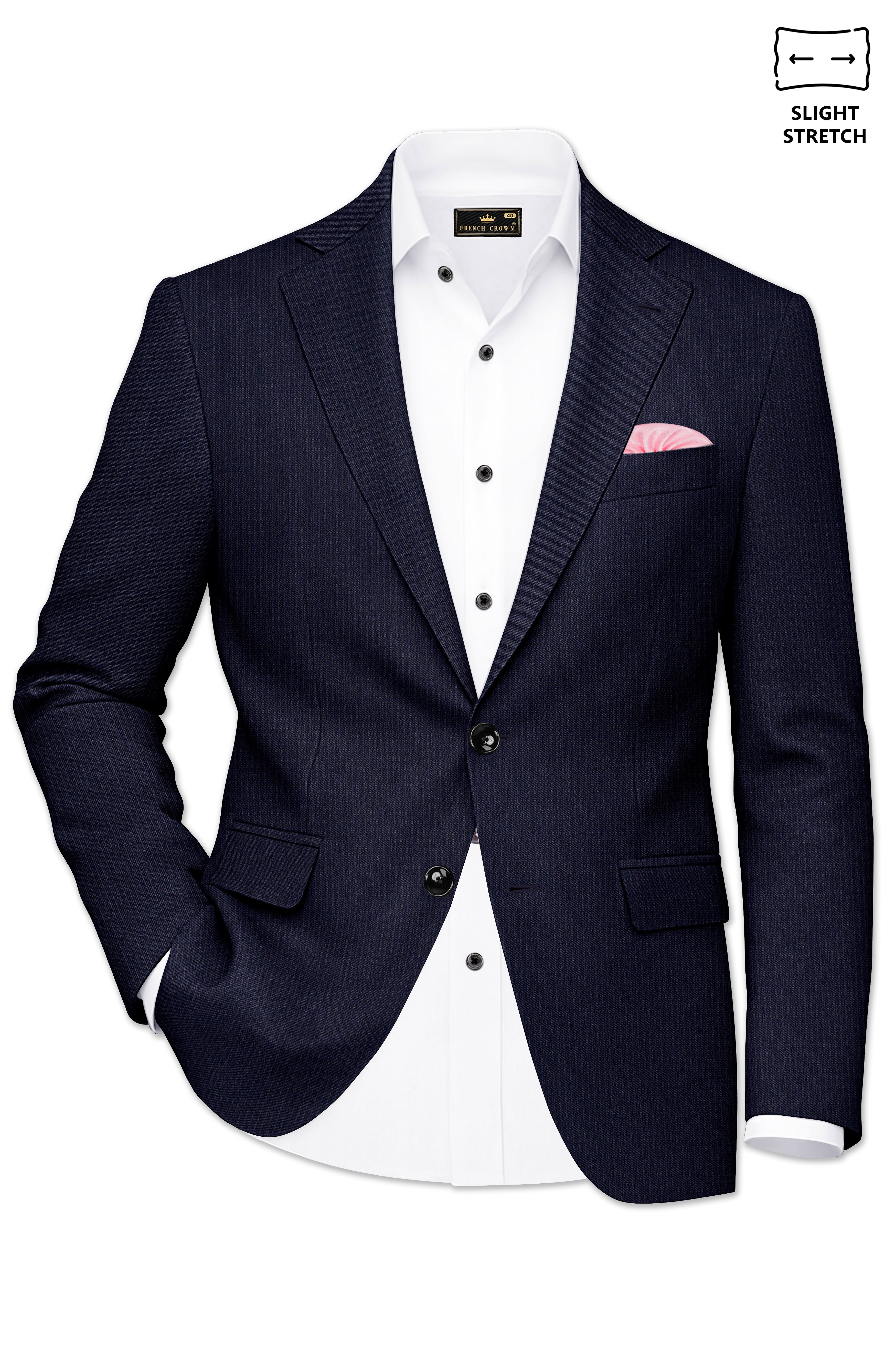 Elion-Bunker Blue Pencil Striped Wool Rich Slight Stretch Single Breasted Suit