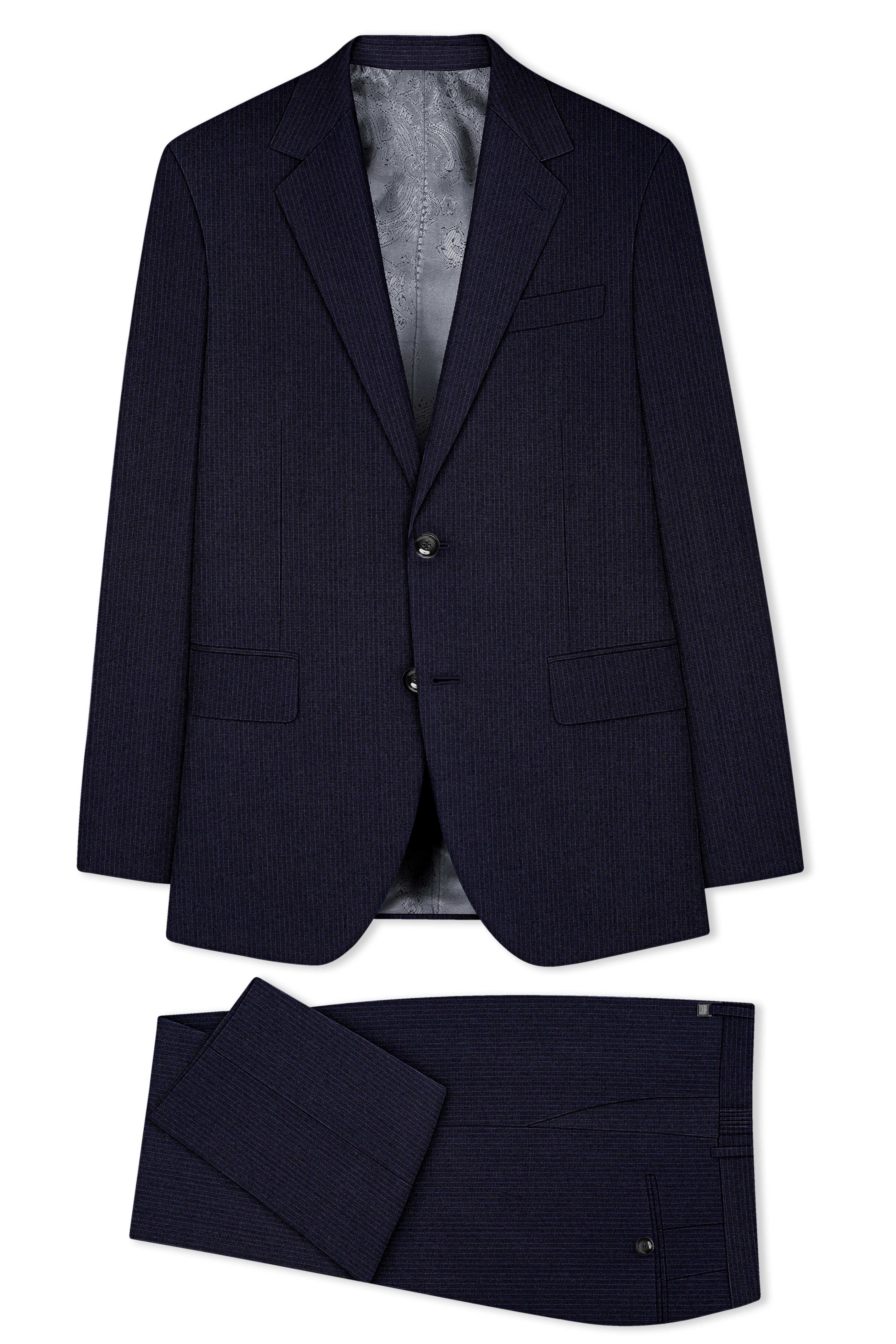 Elion-Bunker Blue Pencil Striped Wool Rich Slight Stretch Single Breasted Suit