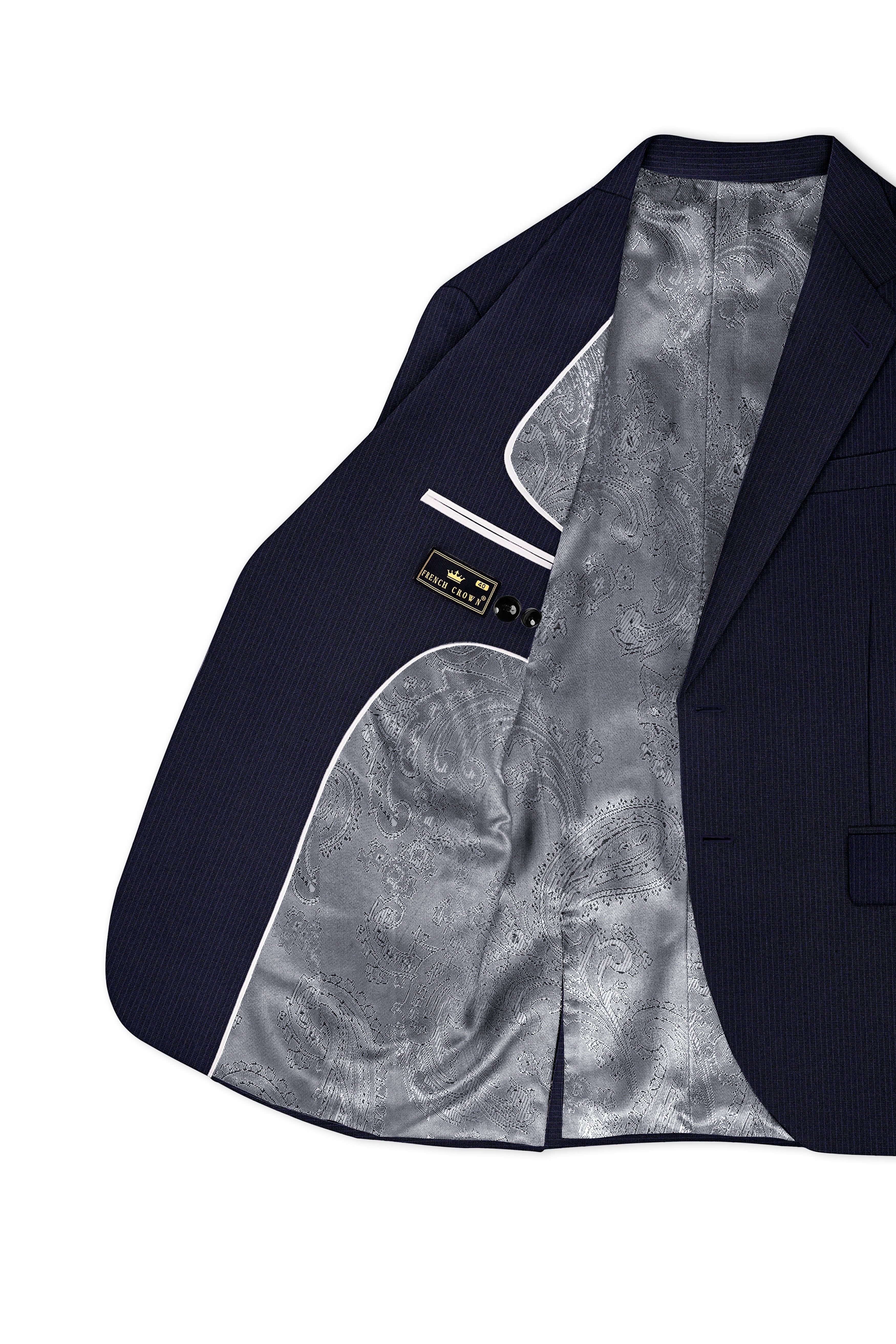 Elion-Bunker Blue Pencil Striped Wool Rich Slight Stretch Single Breasted Suit