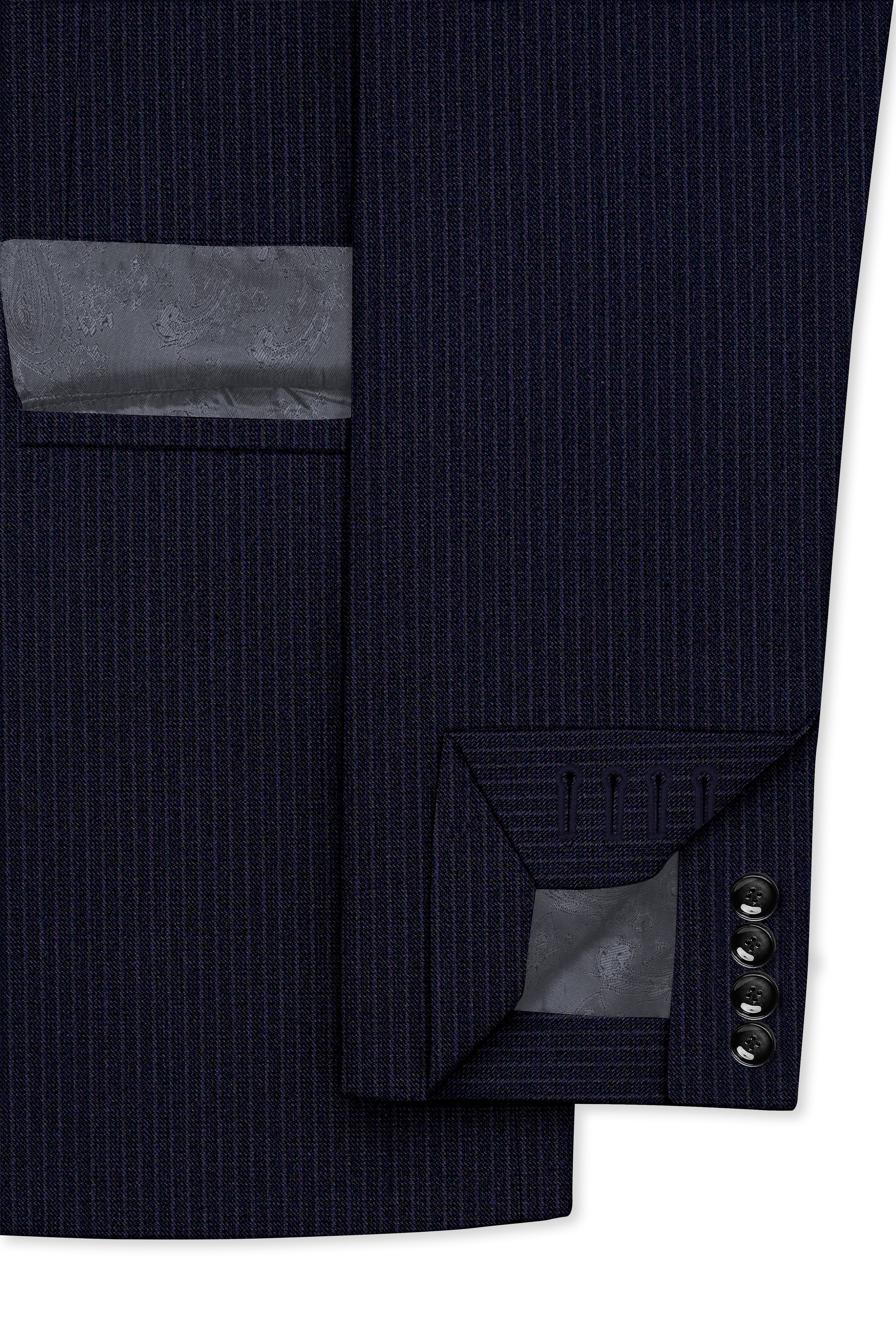 Elion-Bunker Blue Pencil Striped Wool Rich Slight Stretch Single Breasted Suit