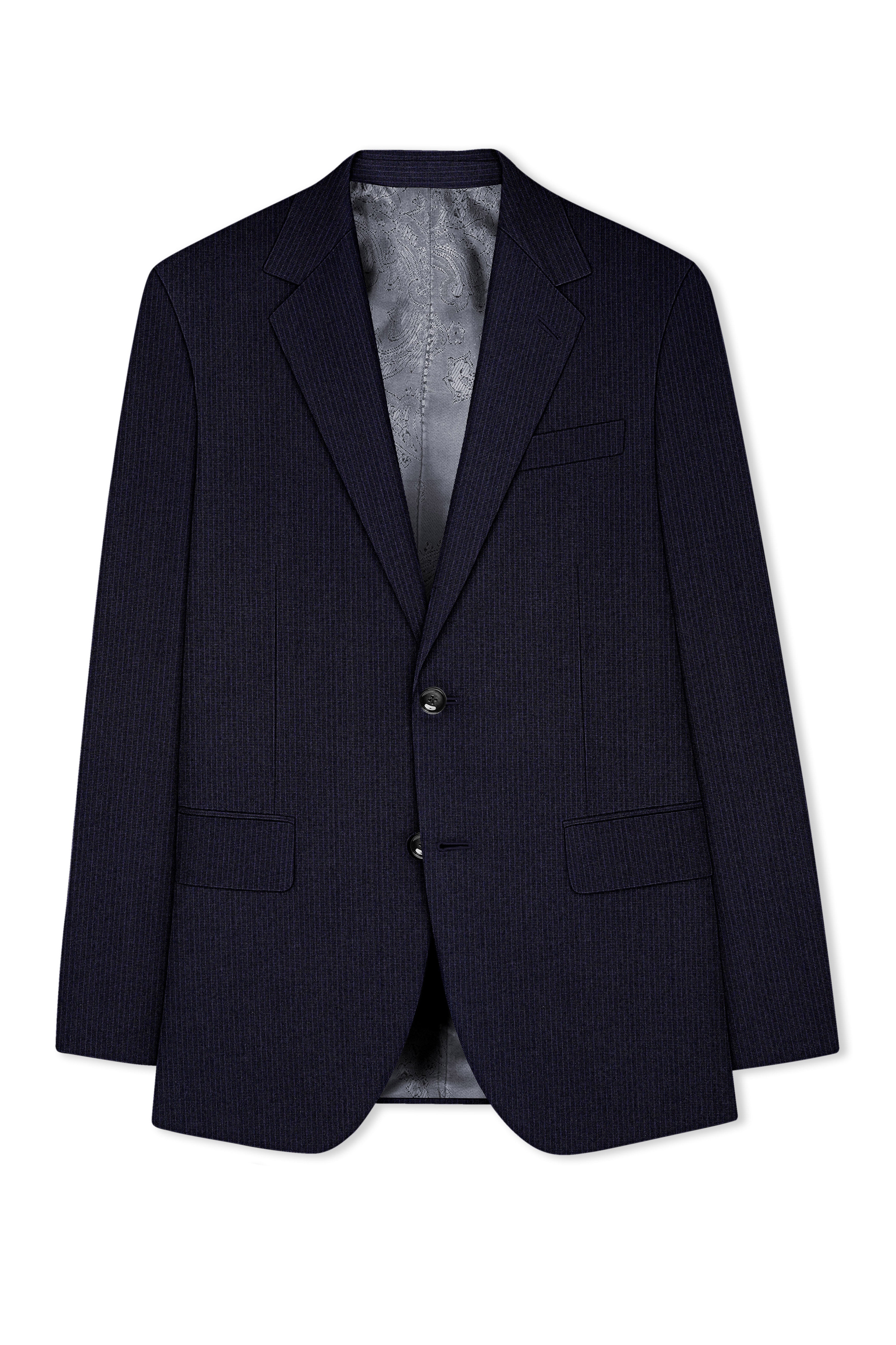 Elion-Bunker Blue Pencil Striped Wool Rich Slight Stretch Single Breasted Suit
