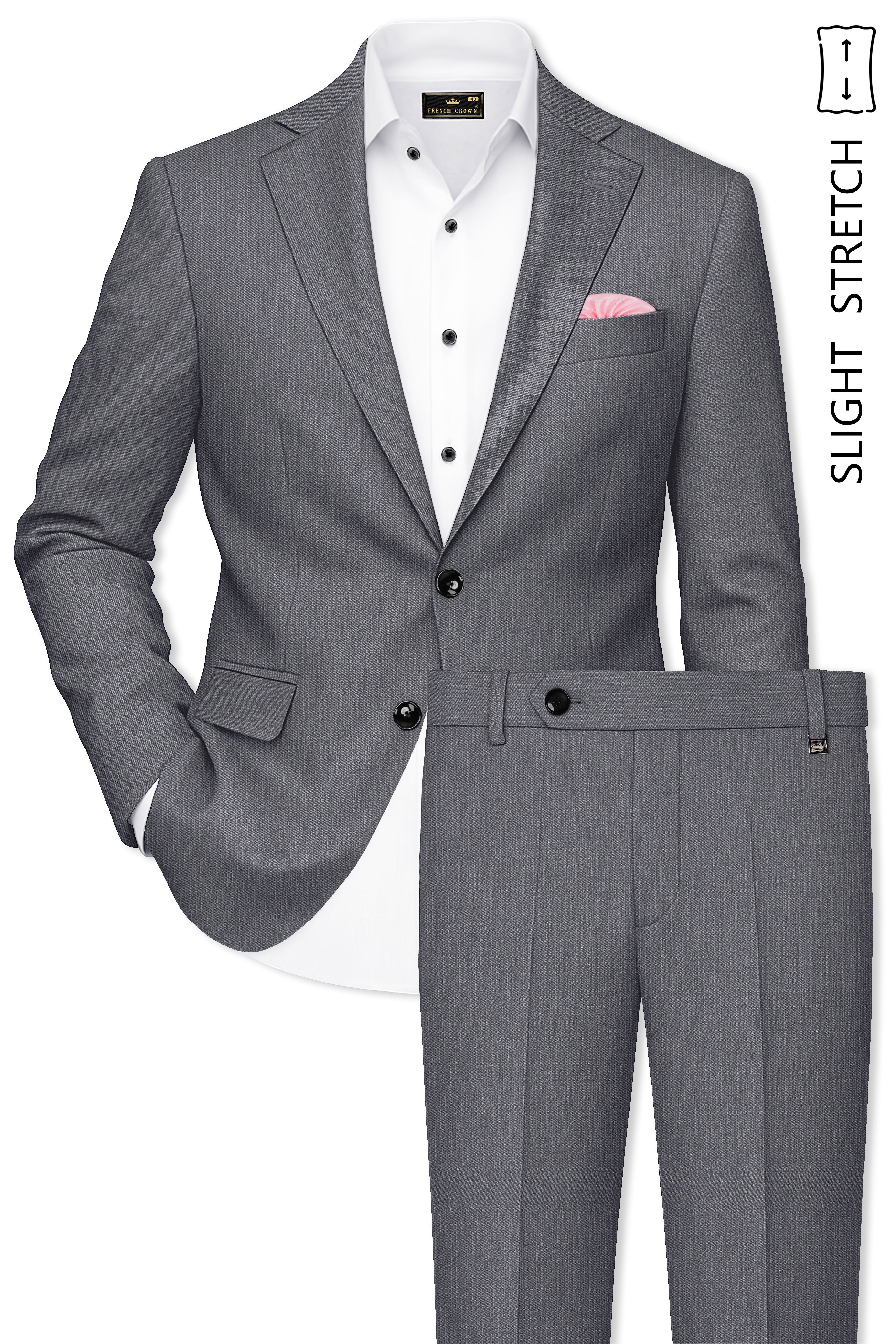 Apex-Ironside Gray Pencil Striped Wool Rich Slight Stretch Single Breasted Suit