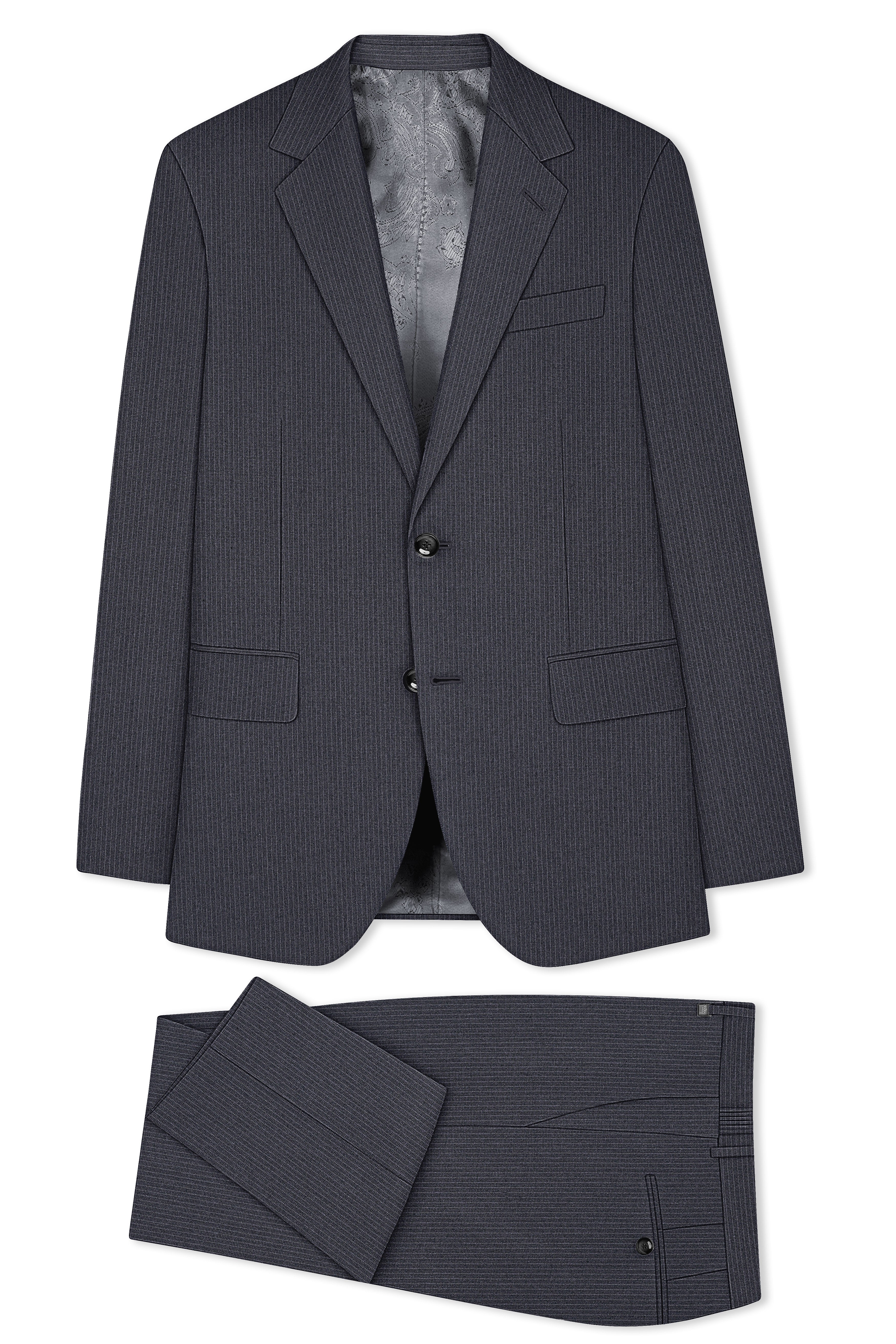 Monvex-Tuna Gray Pencil Striped Wool Rich Slight Stretch Single Breasted Suit