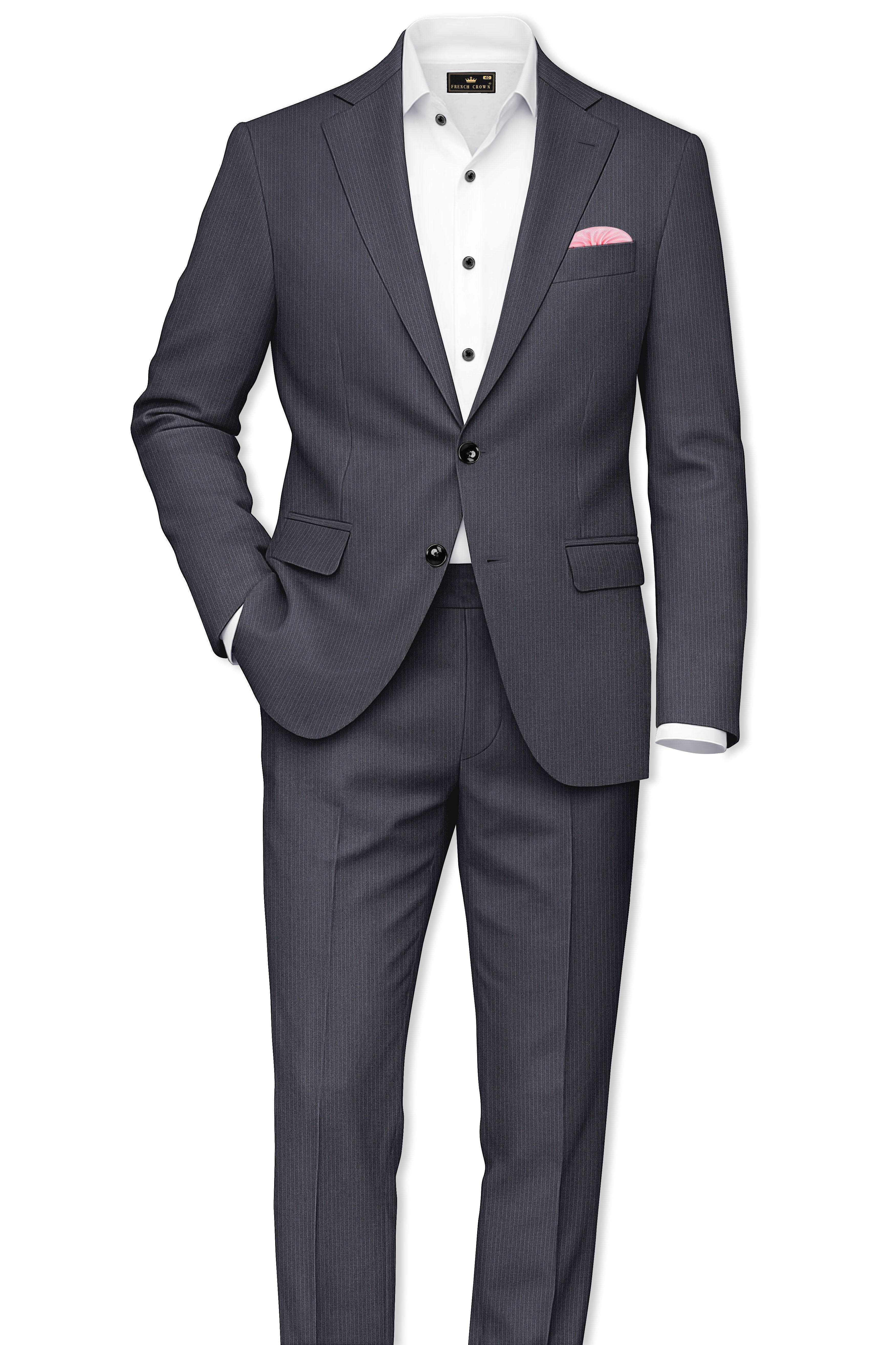 Monvex-Tuna Gray Pencil Striped Wool Rich Slight Stretch Single Breasted Suit