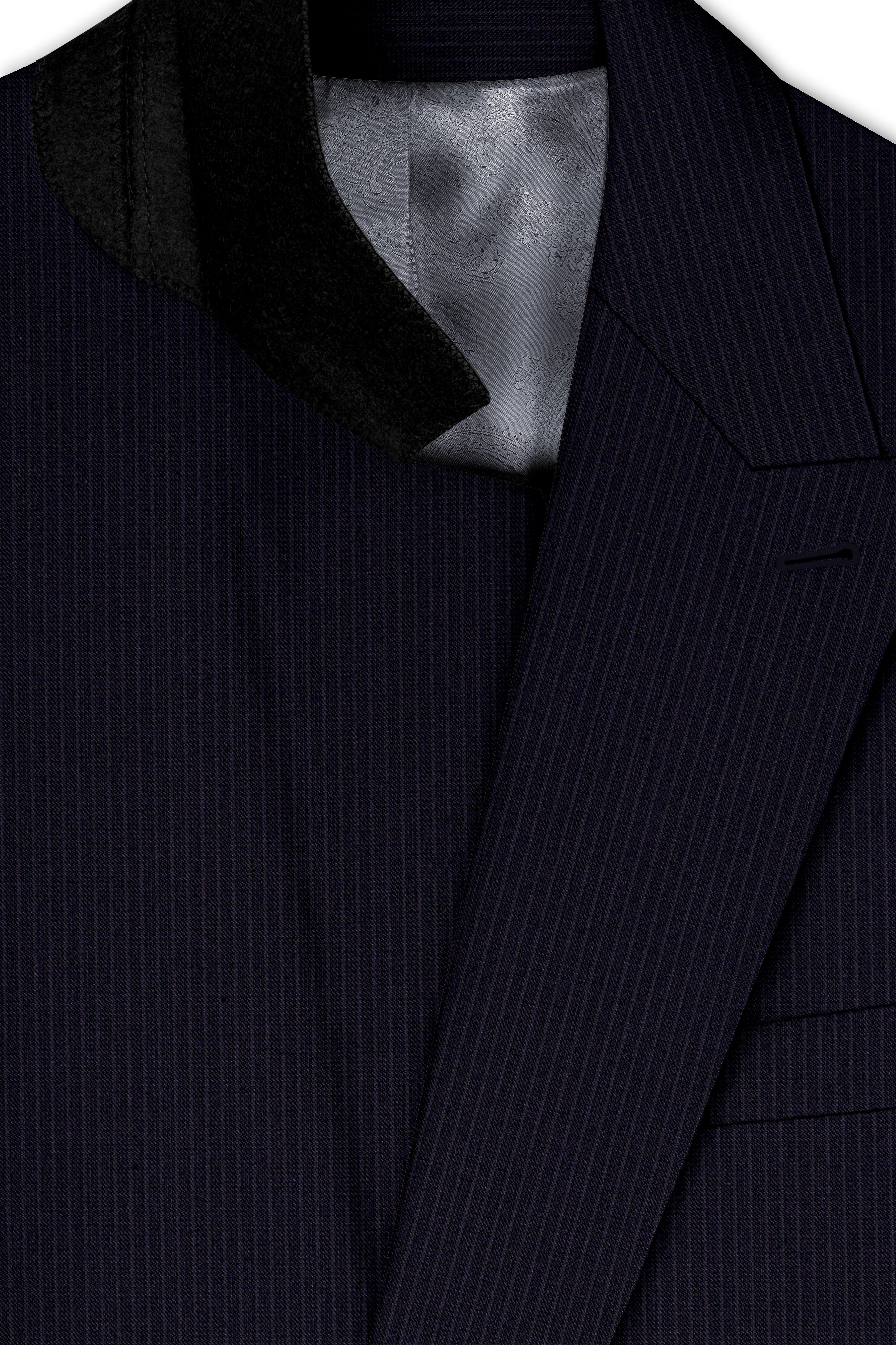 Elion-Bunker Blue Pencil Striped Wool Rich Slight Stretch Double Breasted Suit