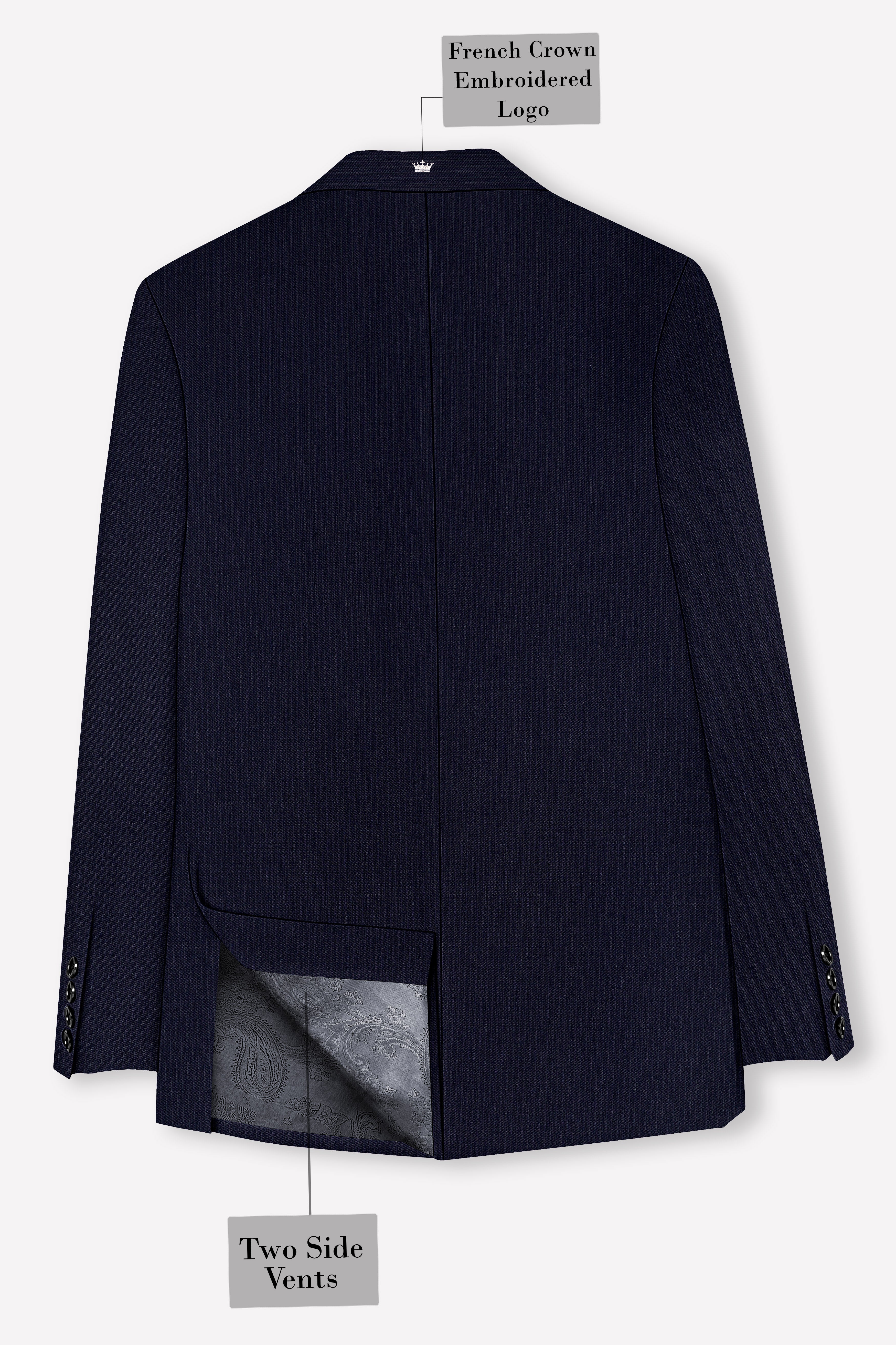 Elion-Bunker Blue Pencil Striped Wool Rich Slight Stretch Double Breasted Suit