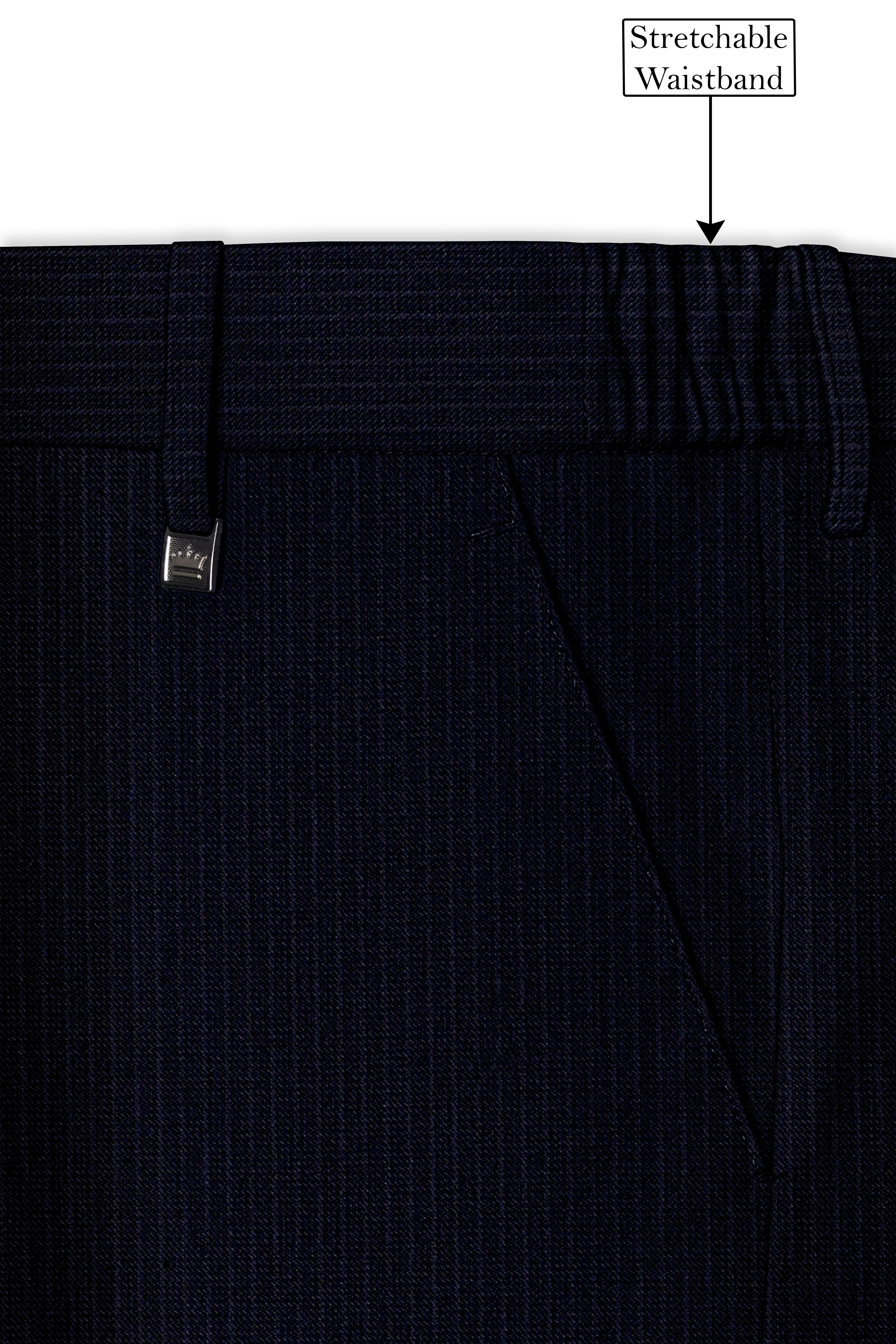 Elion-Bunker Blue Pencil Striped Wool Rich Slight Stretch Cross Placket Bandhgala Suit