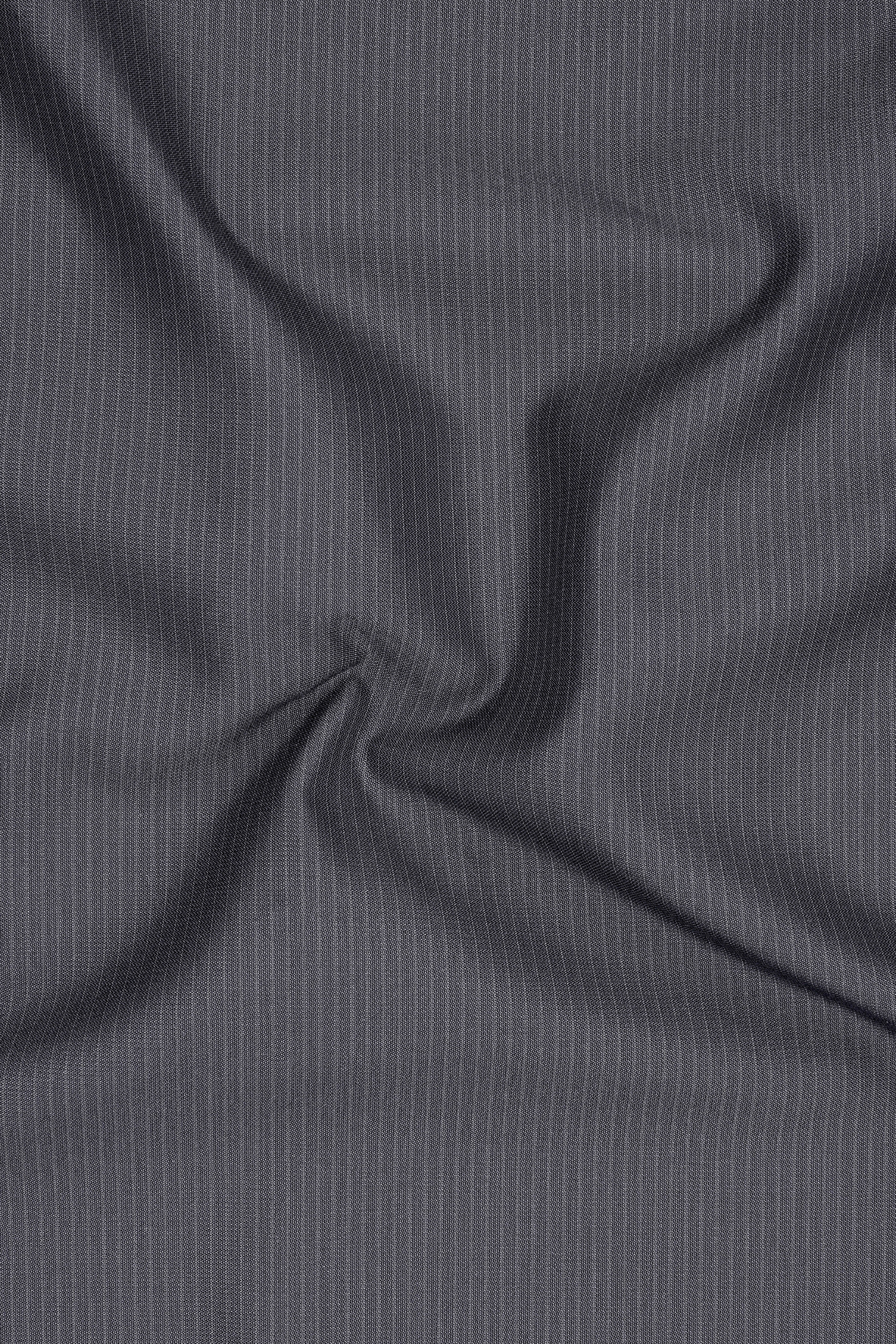 Apex-Ironside Gray Pencil Striped Wool Rich Slight Stretch Cross Placket Bandhgala Suit