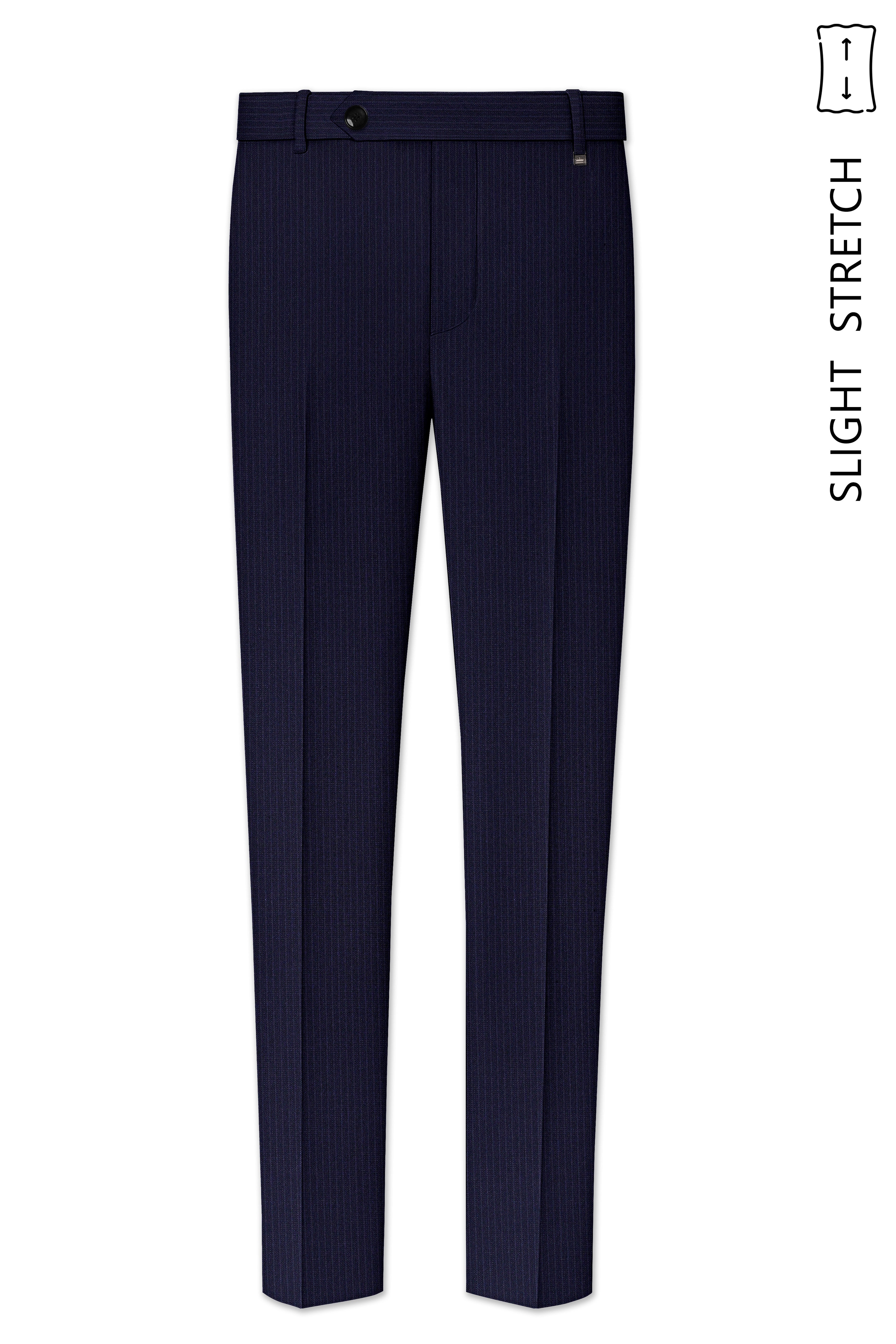 Elion-Bunker Blue Pencil Striped Wool Rich Bandhgala Slight Stretch Suit