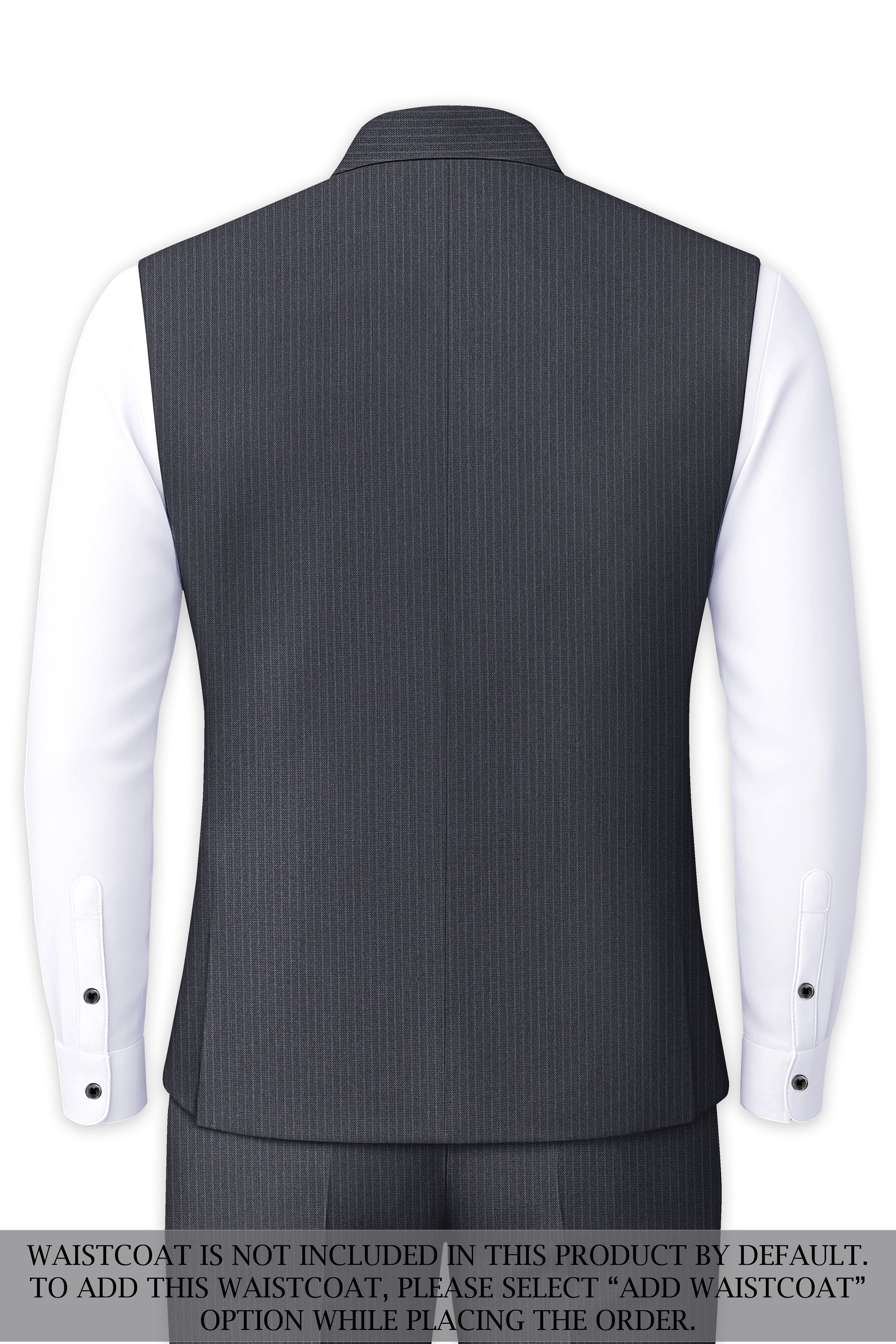 Monvex-Tuna Gray Pencil Striped Wool Rich Bandhgala Slight Stretch Suit