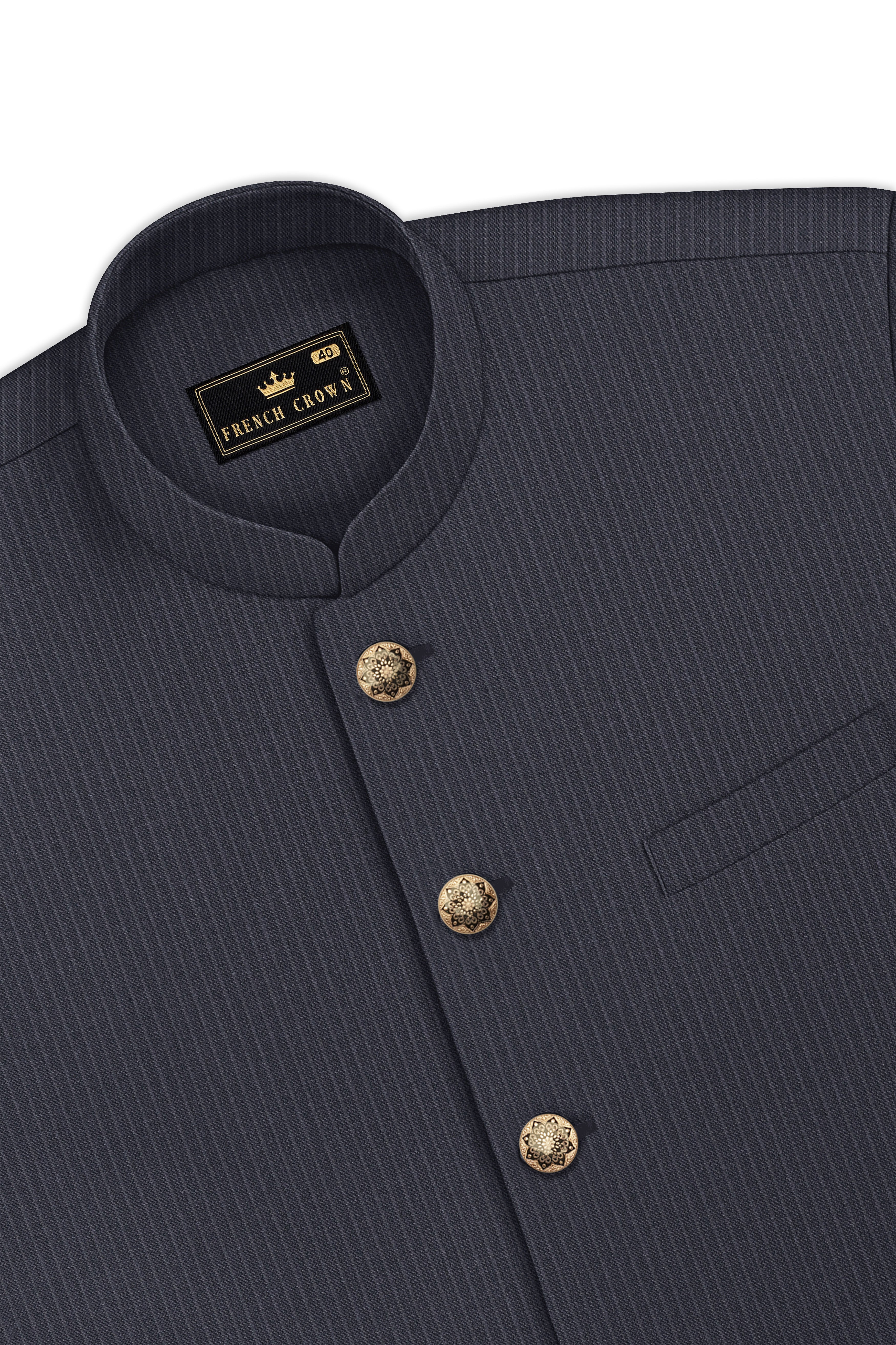 Monvex-Tuna Gray Pencil Striped Wool Rich Bandhgala Slight Stretch Suit