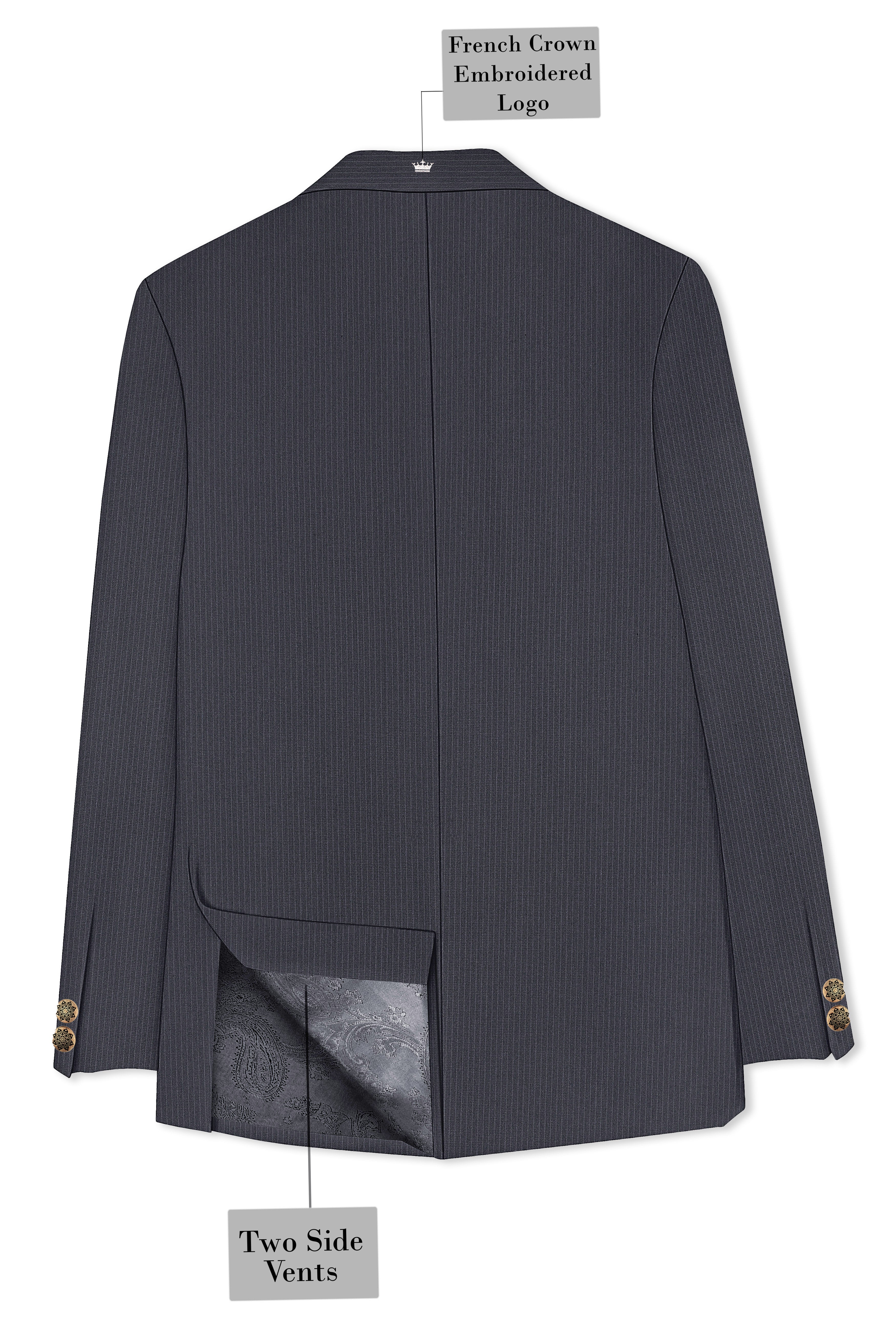 Monvex-Tuna Gray Pencil Striped Wool Rich Bandhgala Slight Stretch Suit