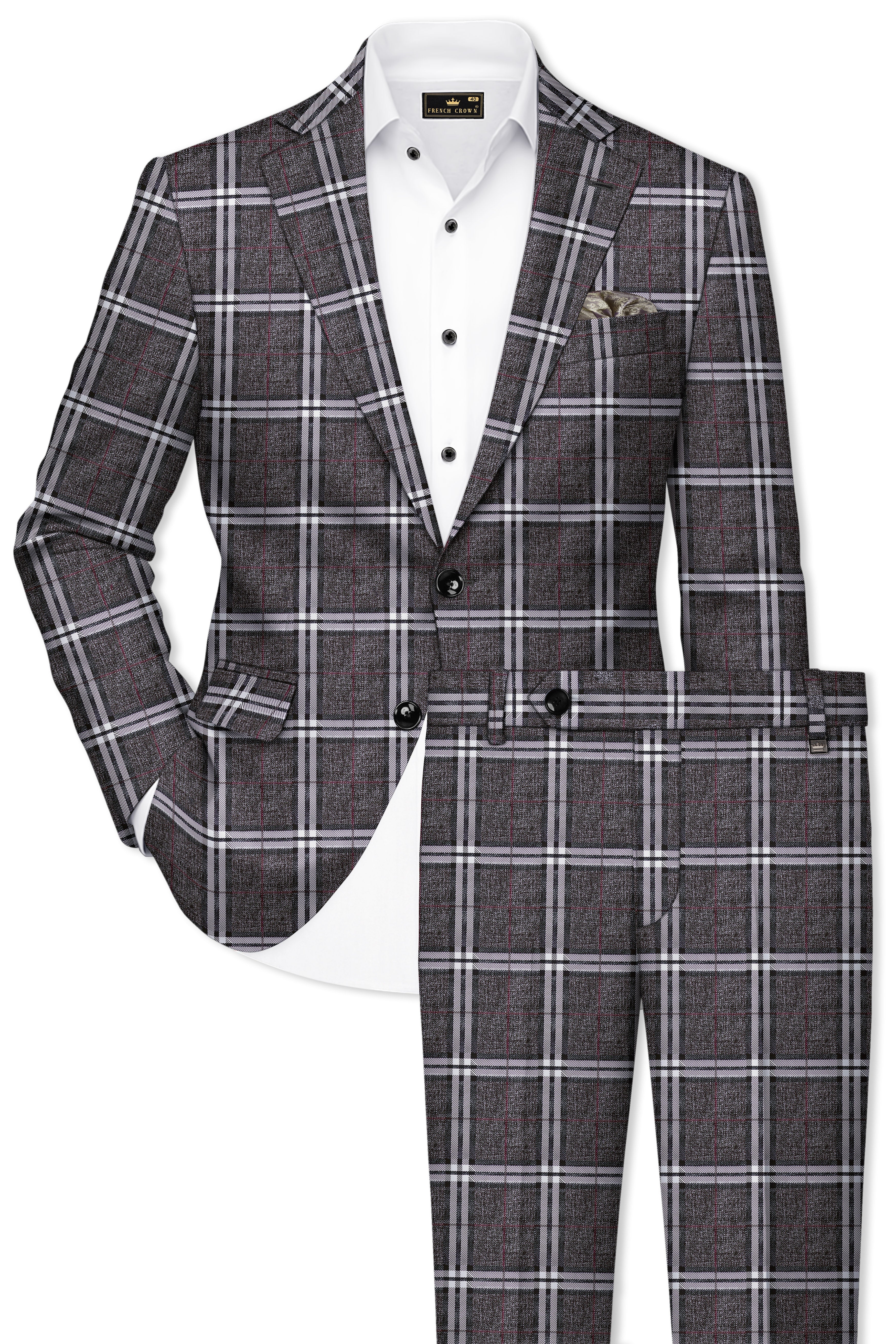 Axiom-Granite Gray Plaid Wool Rich Single Breasted Suit