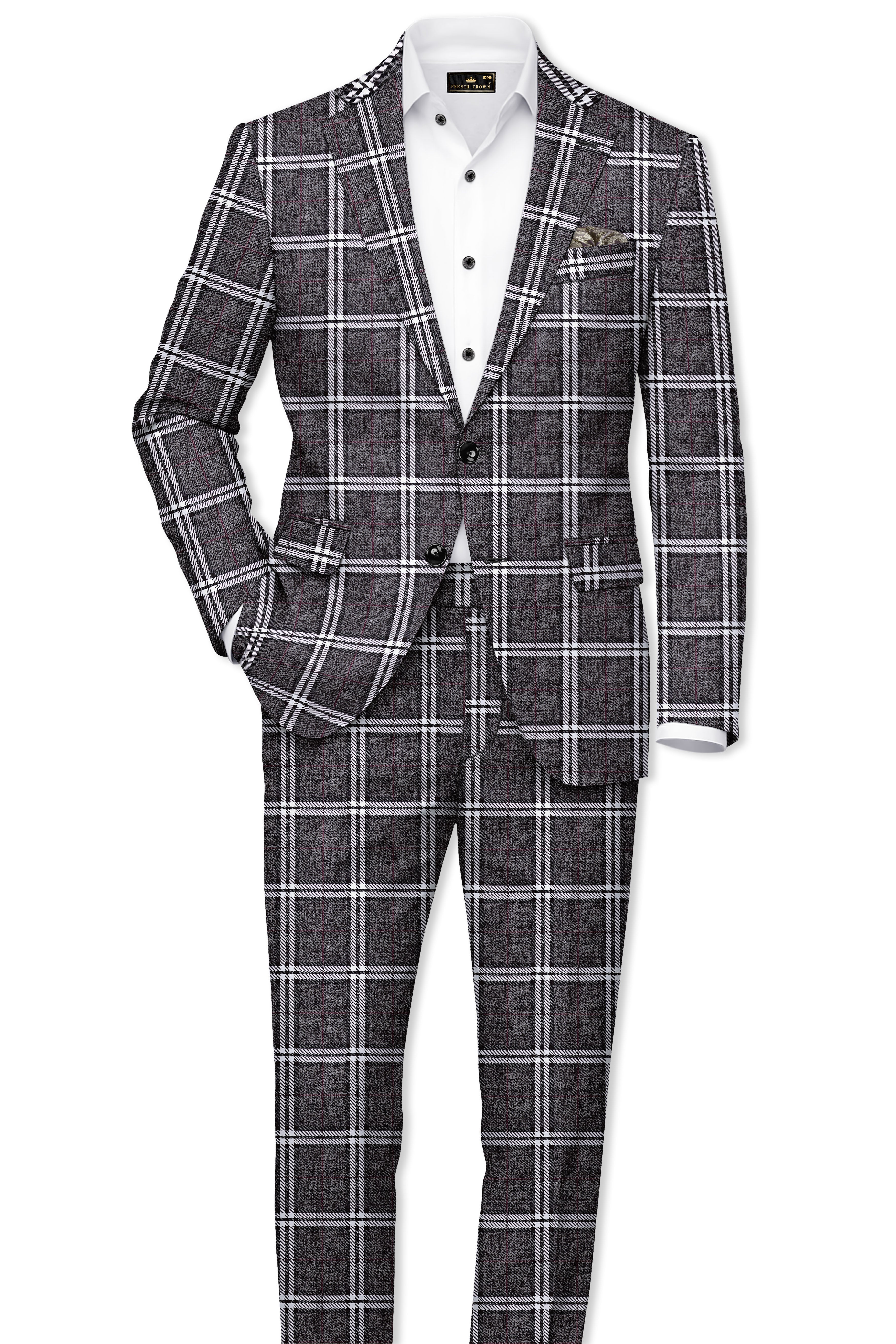 Axiom-Granite Gray Plaid Wool Rich Single Breasted Suit