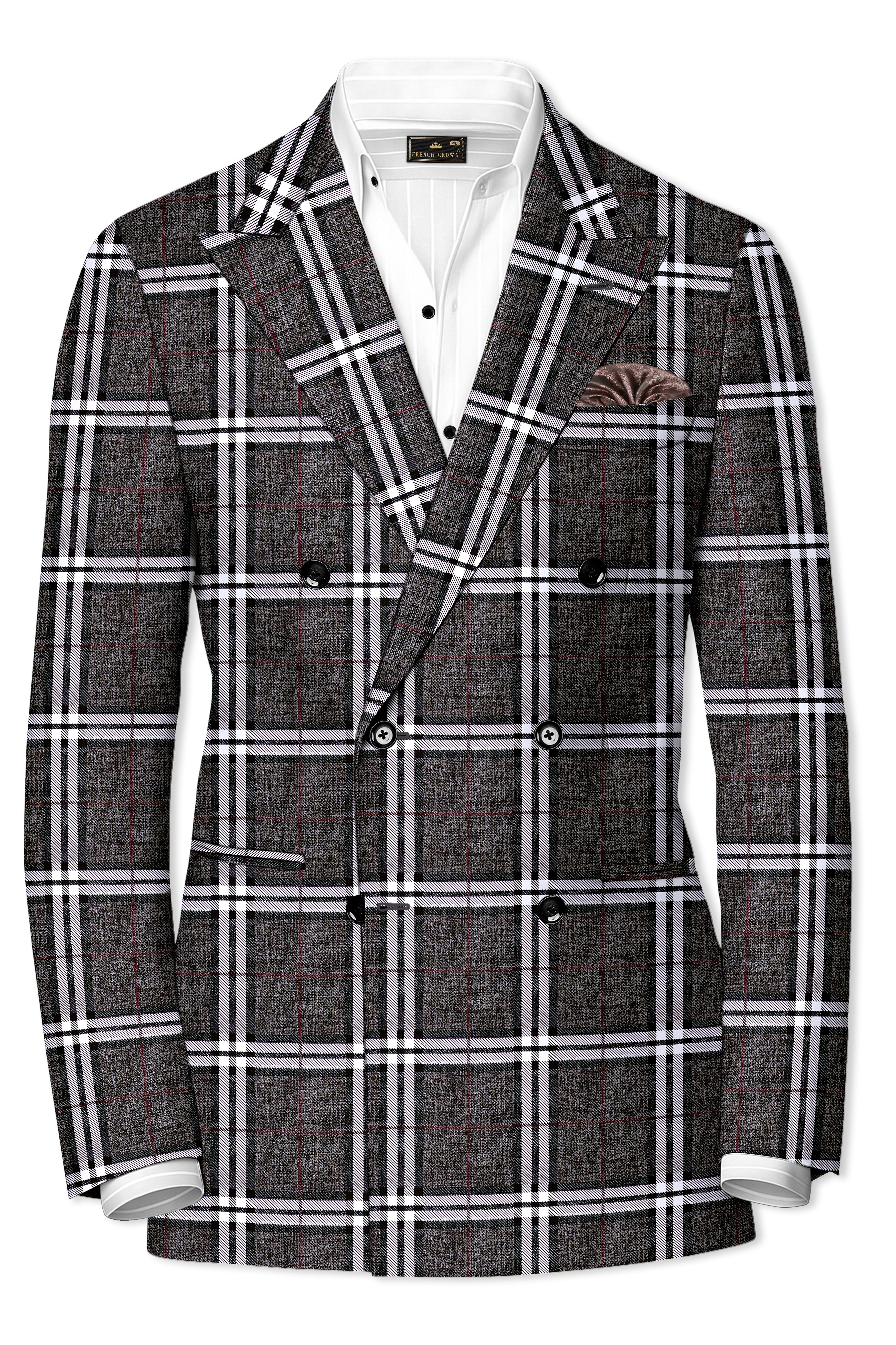 Axiom-Granite Gray Plaid Wool Rich Double Breasted Suit