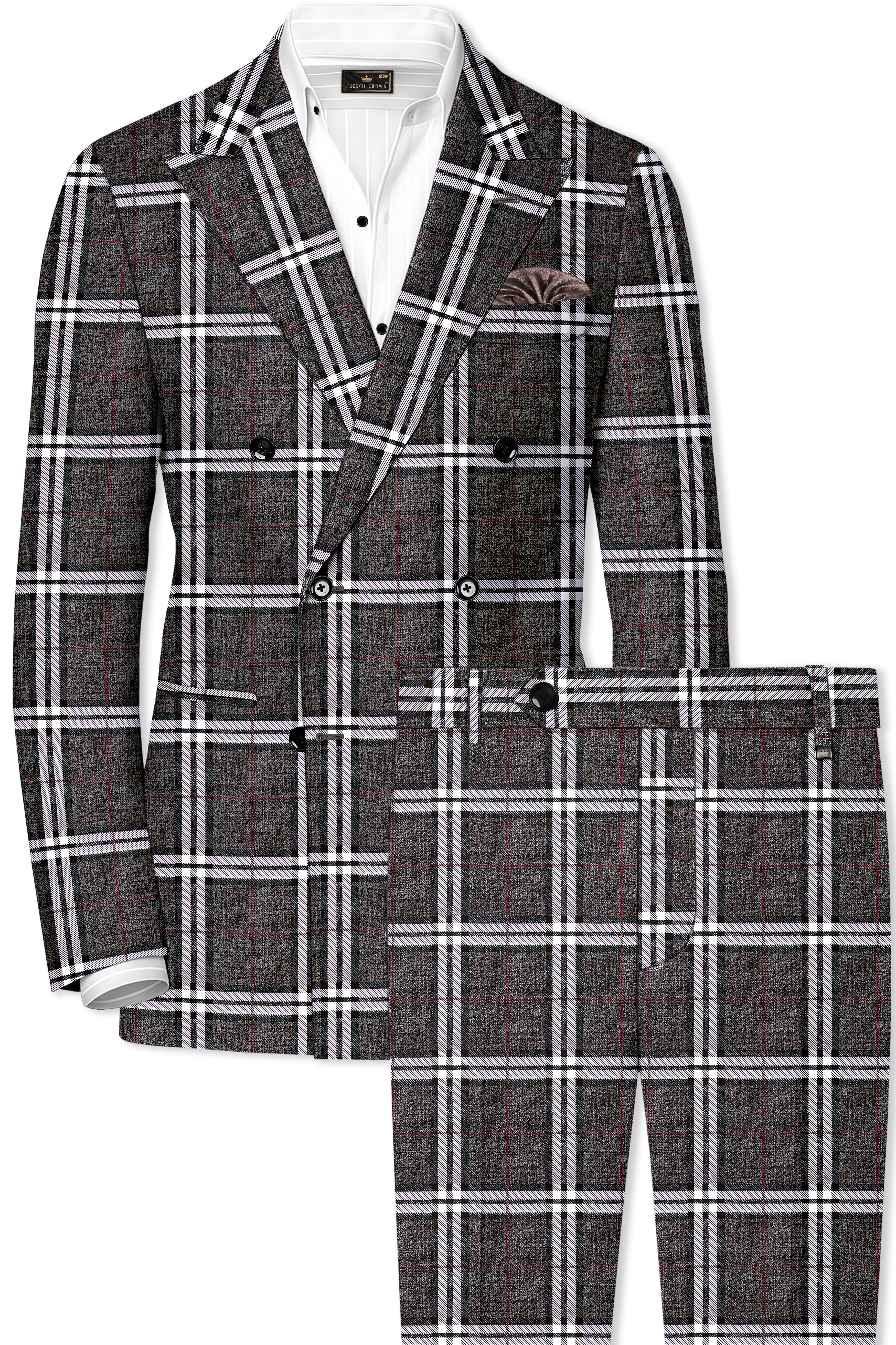 Axiom-Granite Gray Plaid Wool Rich Double Breasted Suit