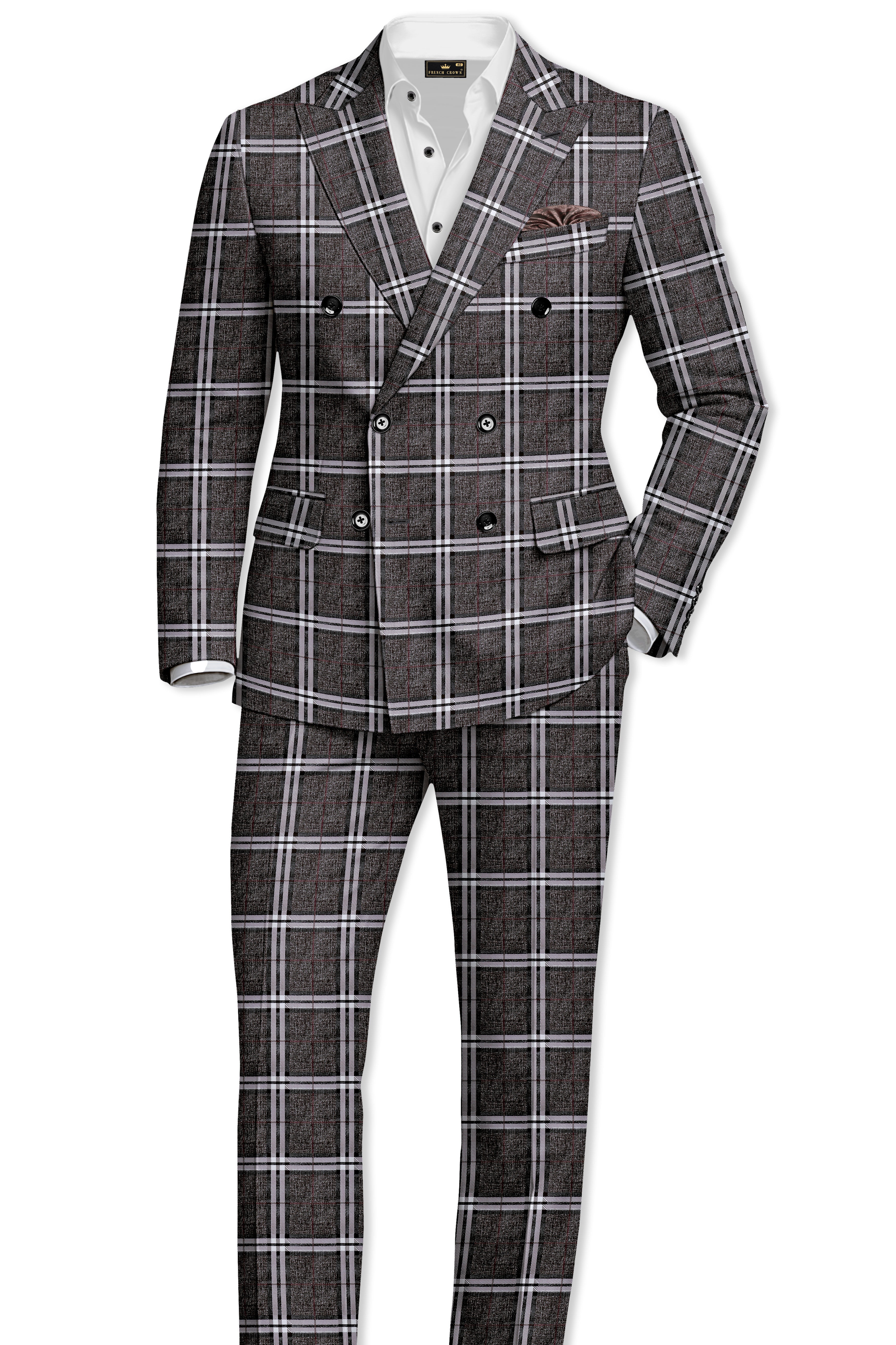 Axiom-Granite Gray Plaid Wool Rich Double Breasted Suit