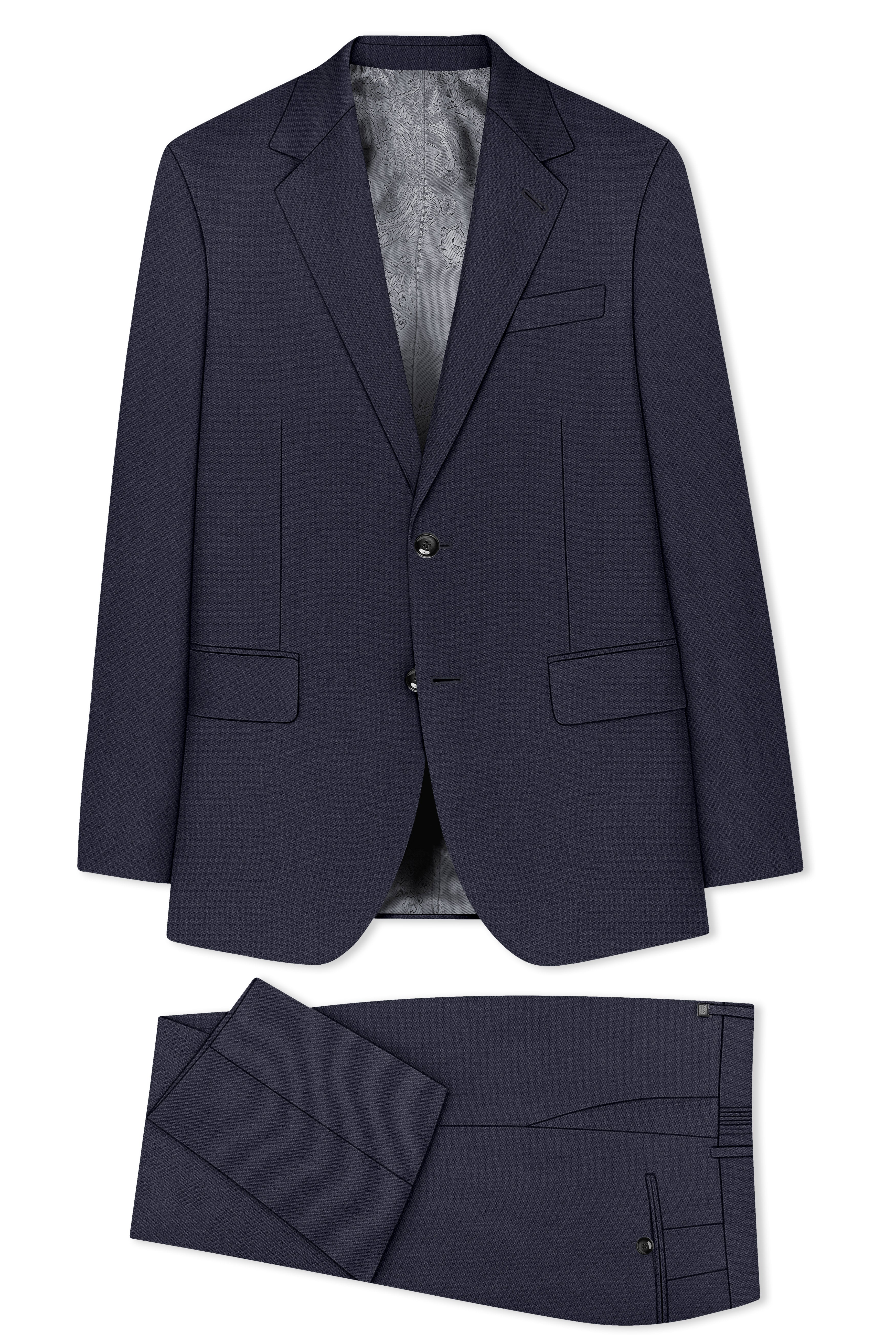 Obsidian-Paynes Gray Diamond Textured Wool Rich Slight Stretch Single Breasted Suit