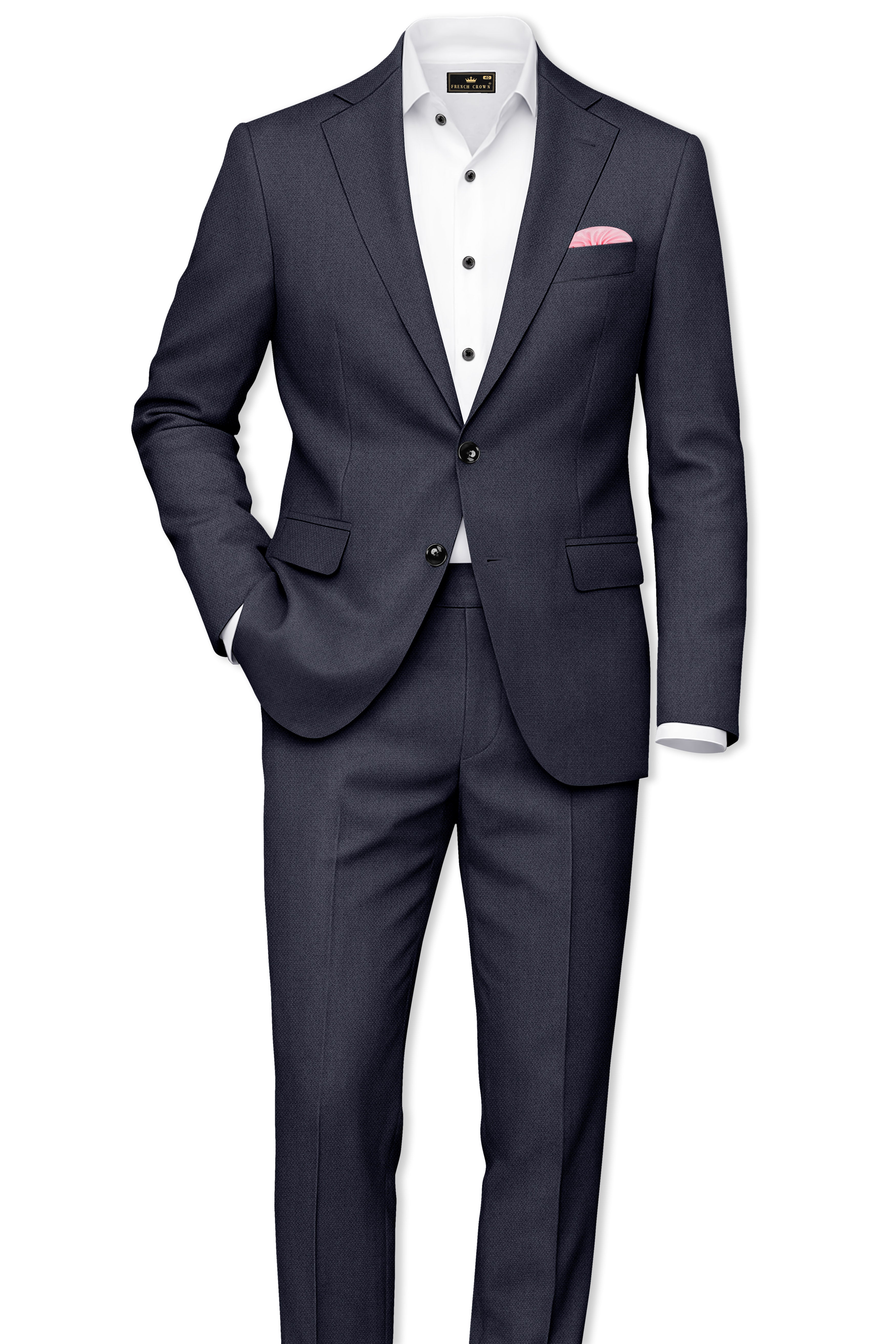 Obsidian-Paynes Gray Diamond Textured Wool Rich Slight Stretch Single Breasted Suit