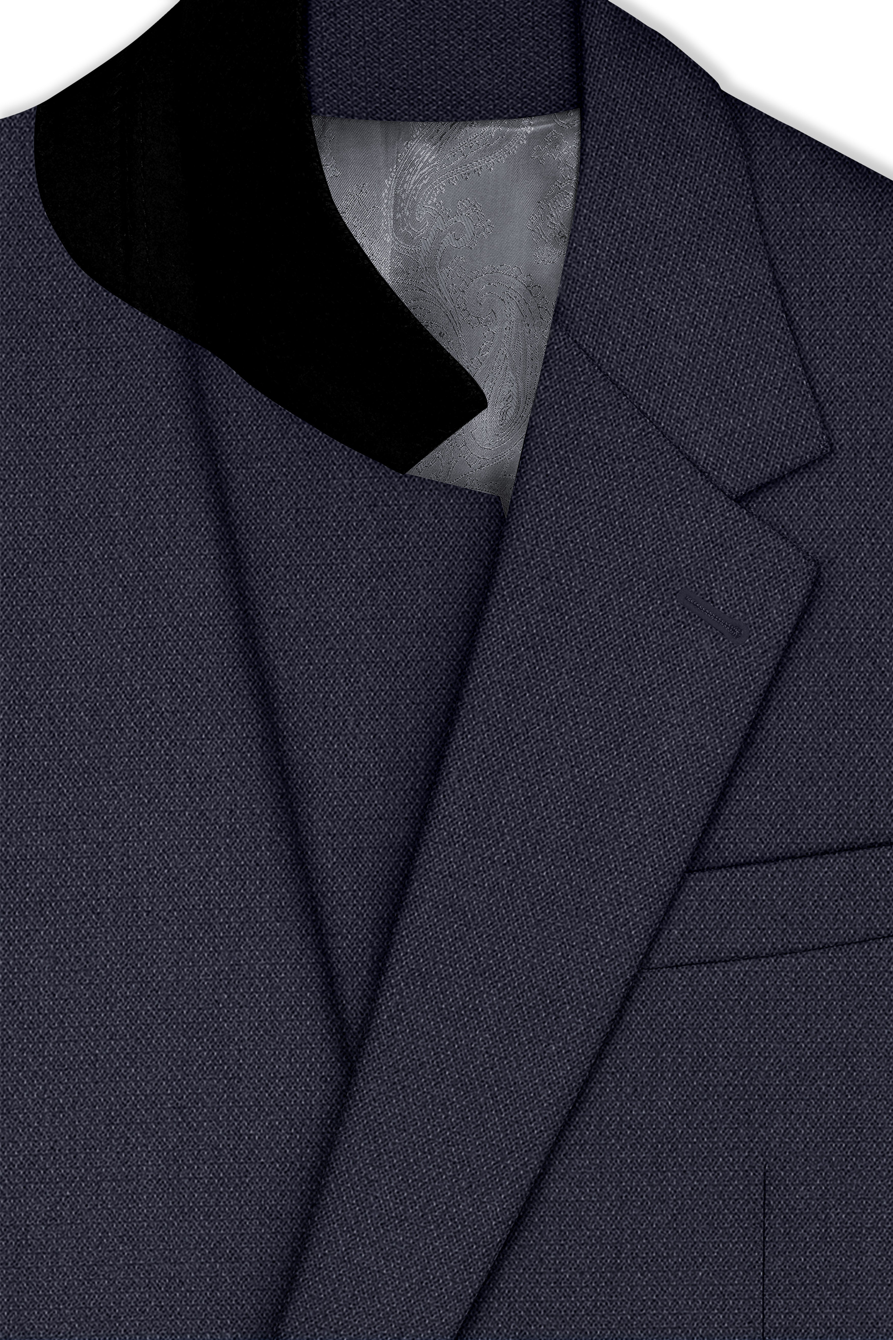 Obsidian-Paynes Gray Diamond Textured Wool Rich Slight Stretch Single Breasted Suit
