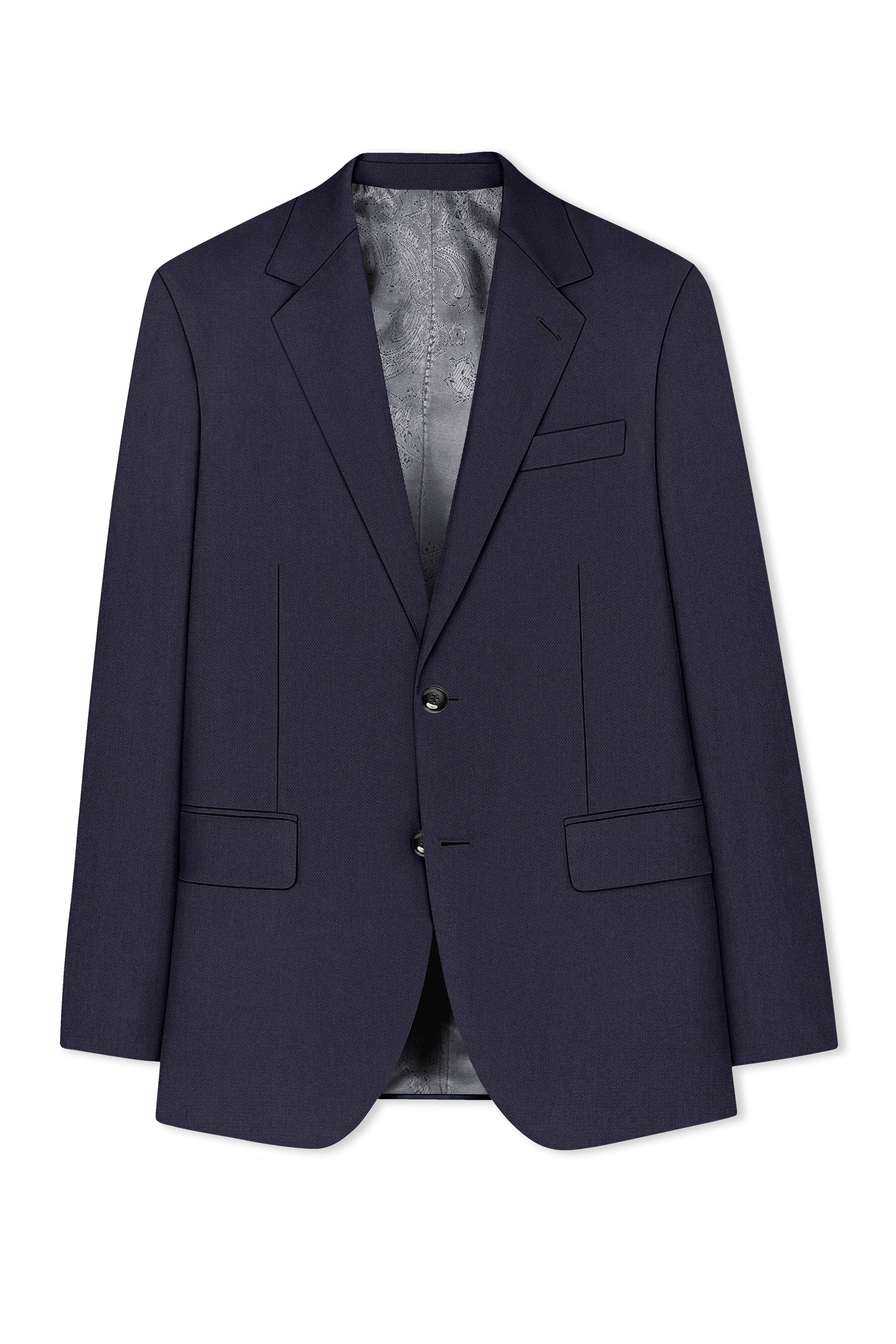 Obsidian-Paynes Gray Diamond Textured Wool Rich Slight Stretch Single Breasted Suit