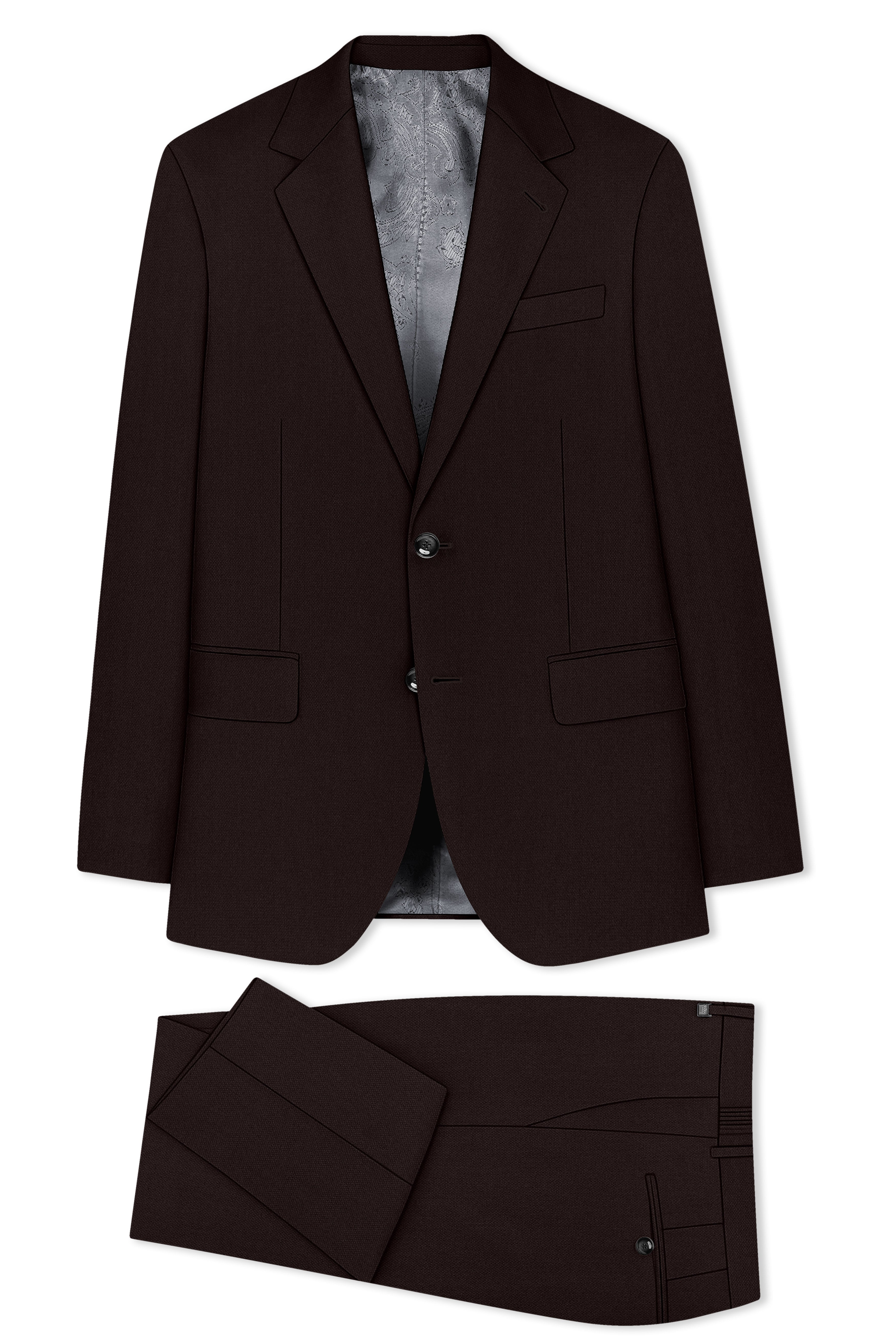 Hampton-Gondola Brown Diamond Textured Wool Rich Slight Stretch Single Breasted Suit