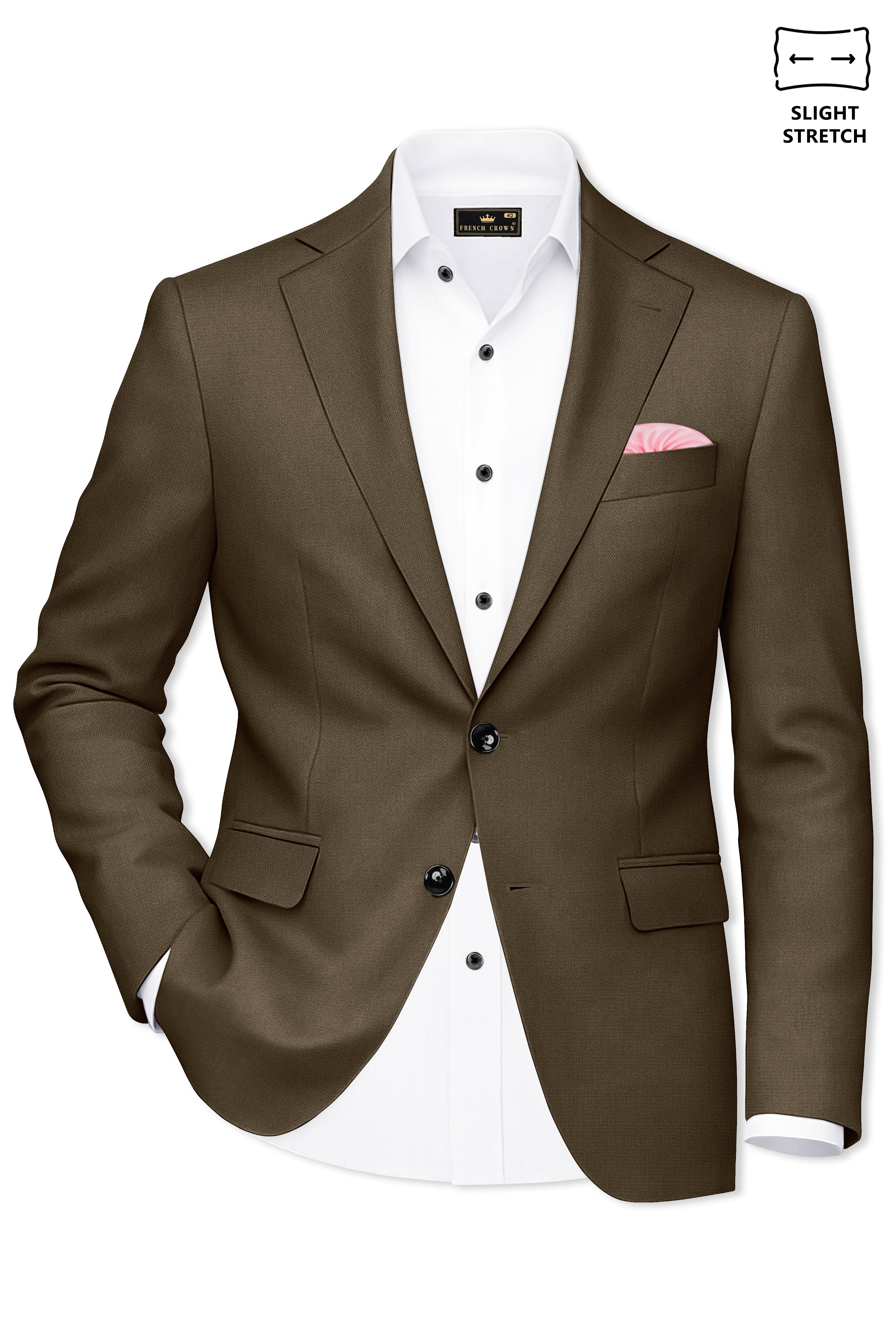 Vireo-Taupe Brown Diamond Textured Wool Rich Slight Stretch Single Breasted Suit
