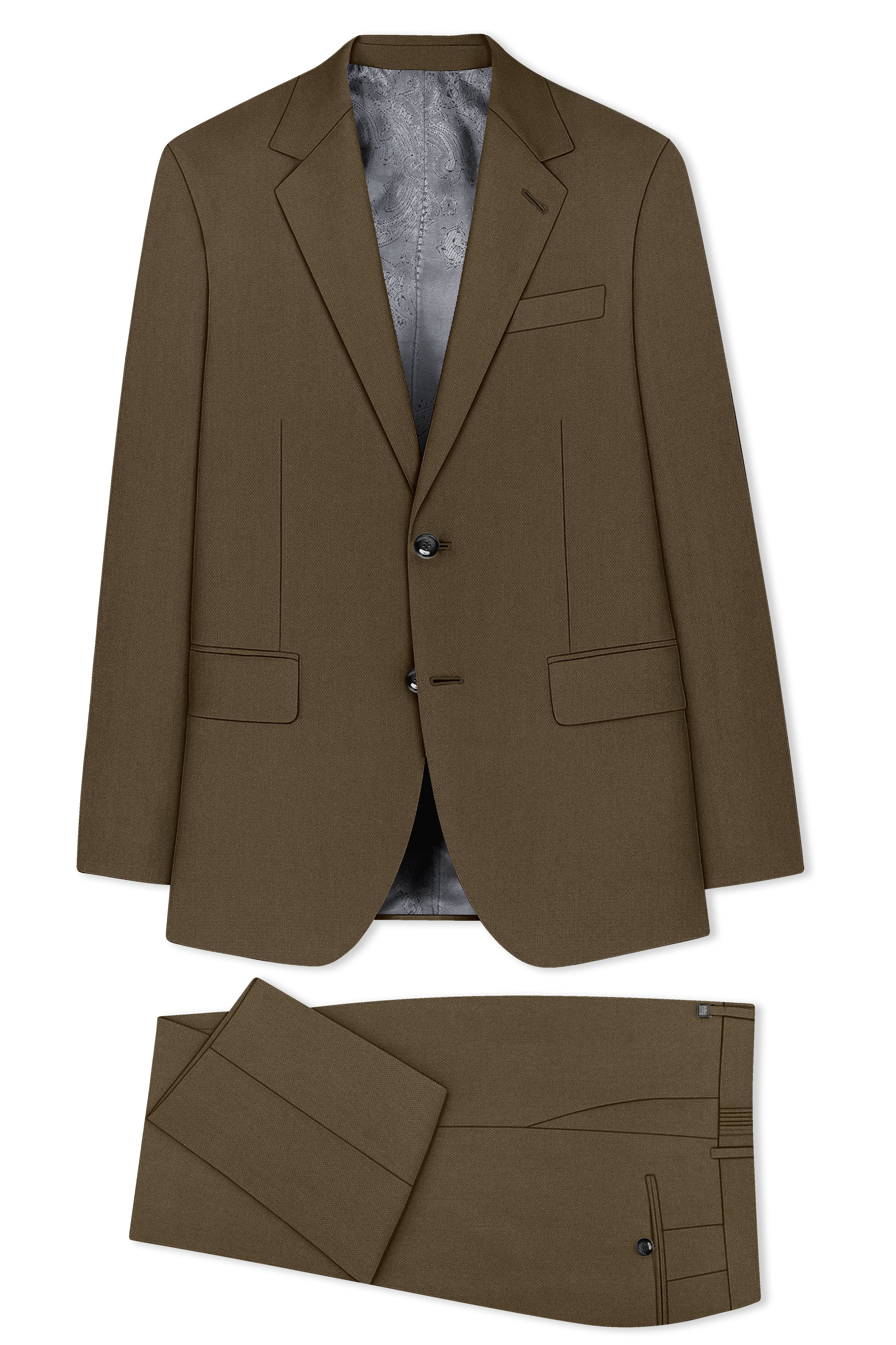 Vireo-Taupe Brown Diamond Textured Wool Rich Slight Stretch Single Breasted Suit