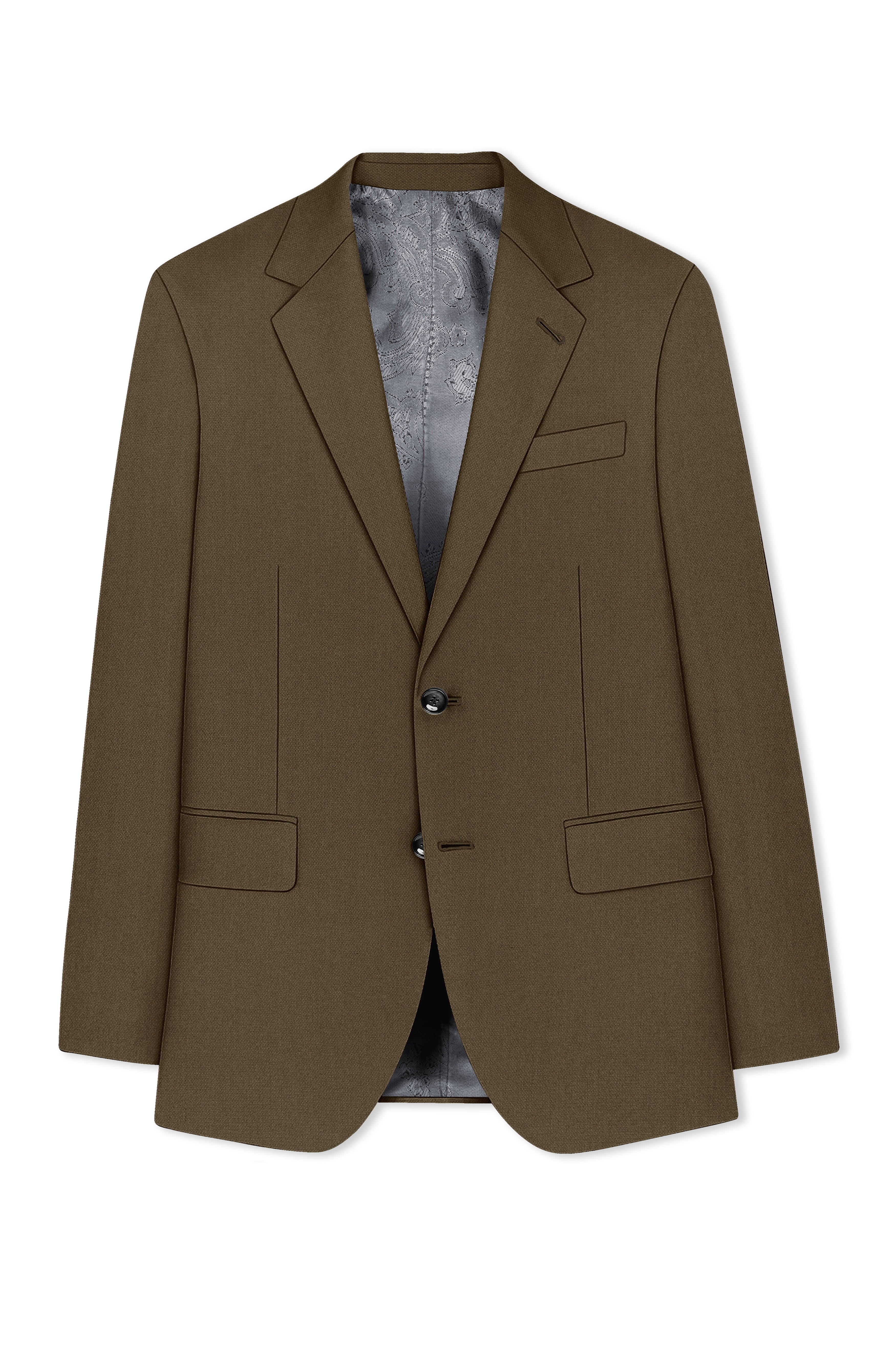 Vireo-Taupe Brown Diamond Textured Wool Rich Slight Stretch Single Breasted Suit
