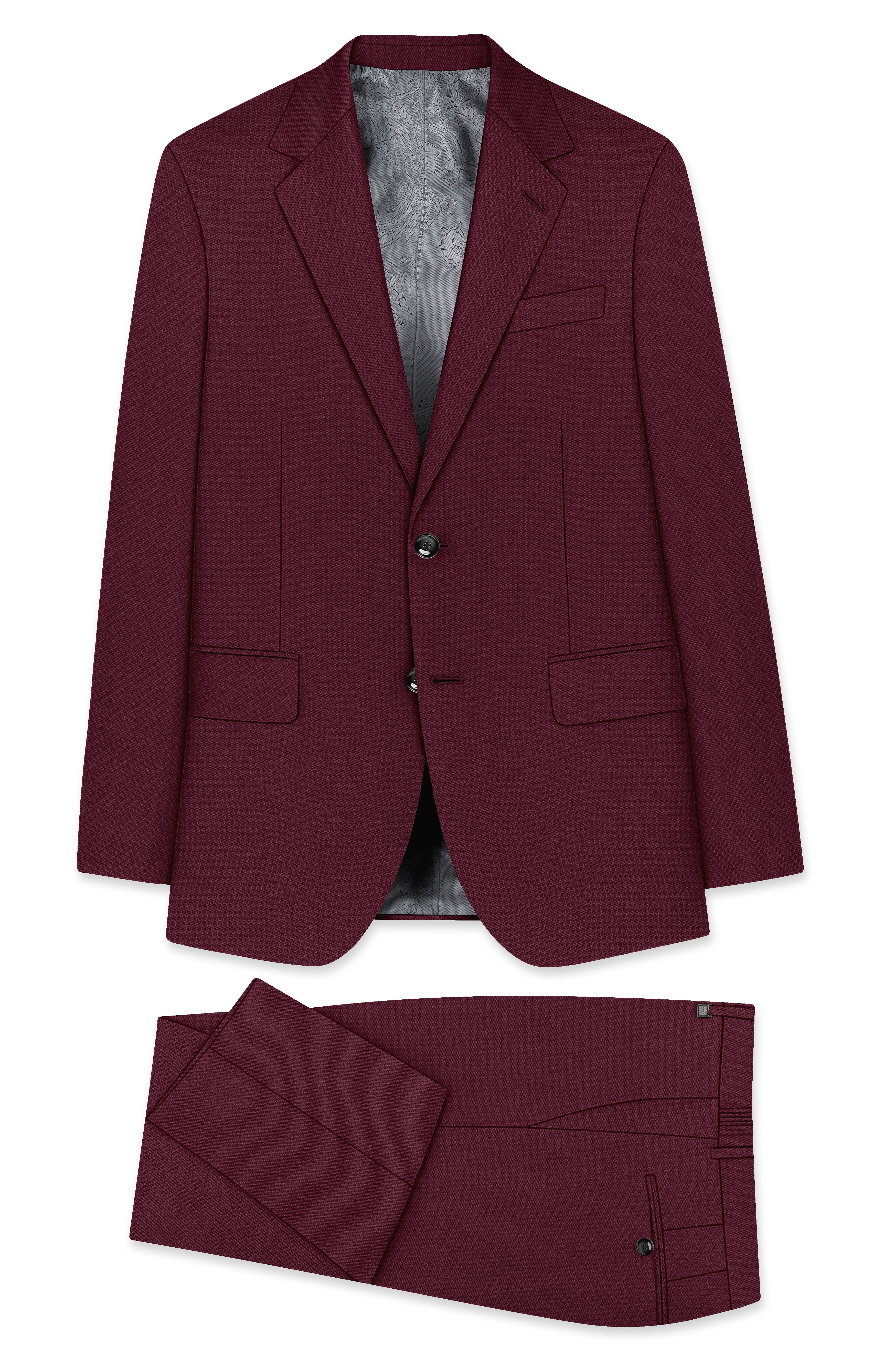 Imperial-Crater Maroon Diamond Textured Wool Rich Slight Stretch Single Breasted Suit
