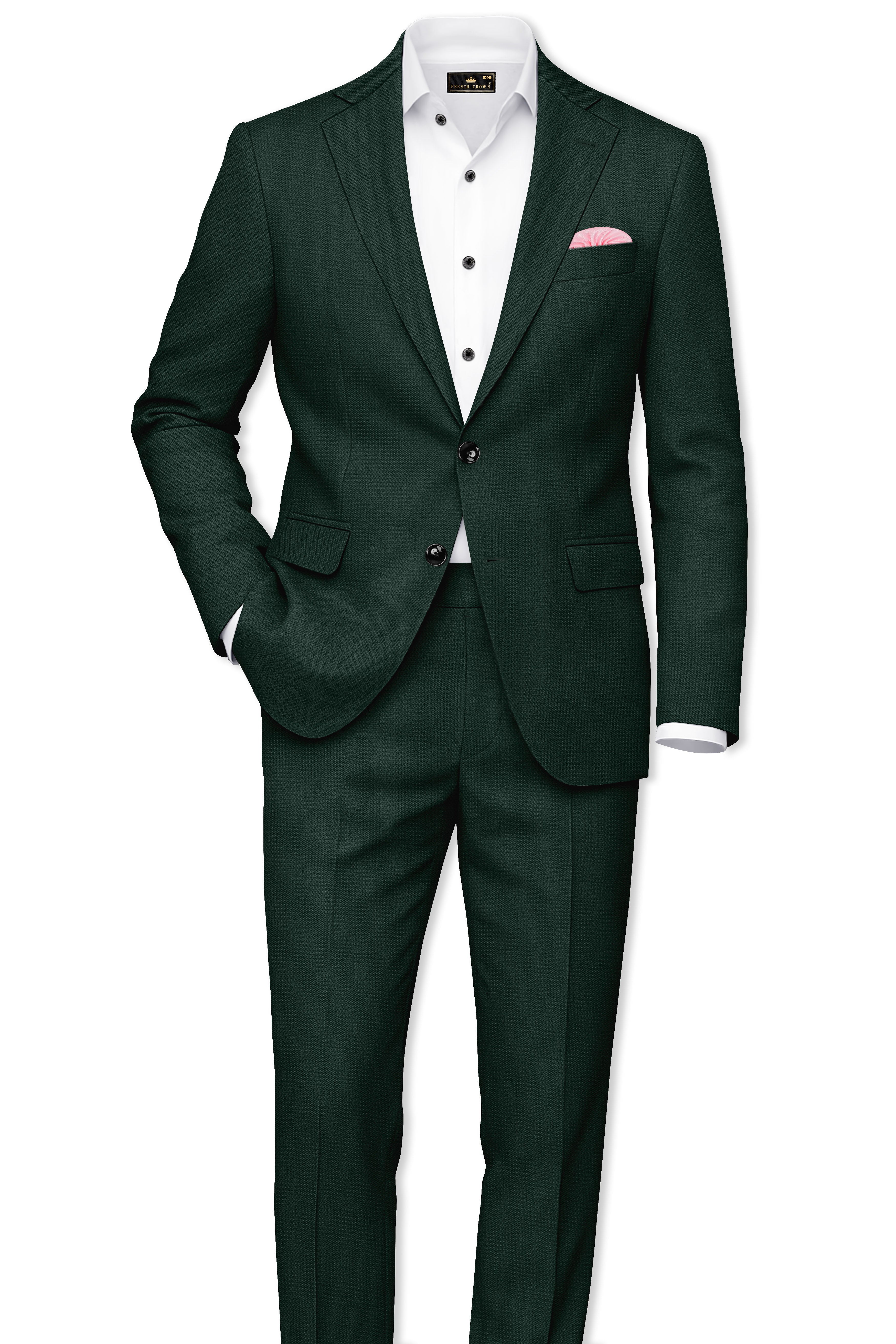 Noble-Phthalo Green Diamond Textured Wool Rich Slight Stretch Single Breasted Suit