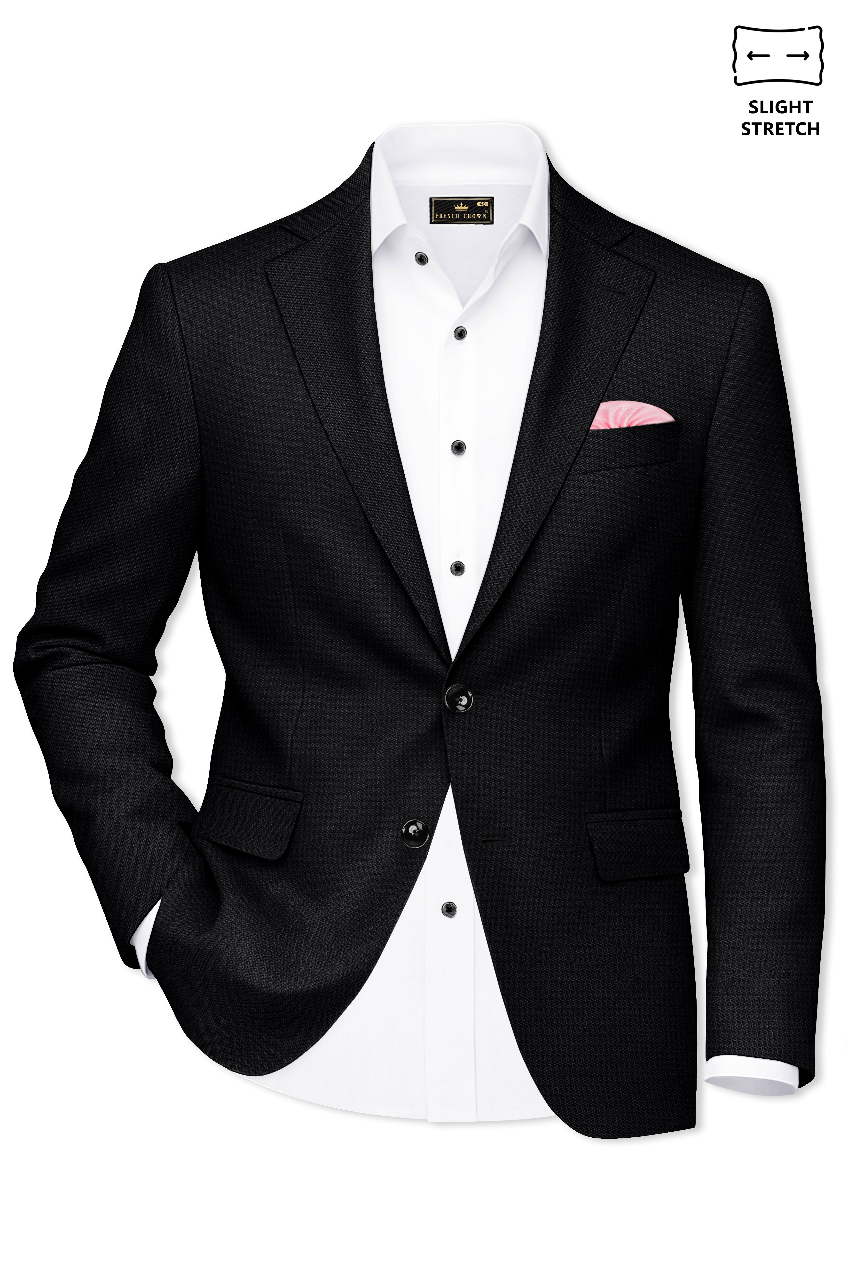Regal-Jade Black Diamond Textured Wool Rich Slight Stretch Single Breasted Suit