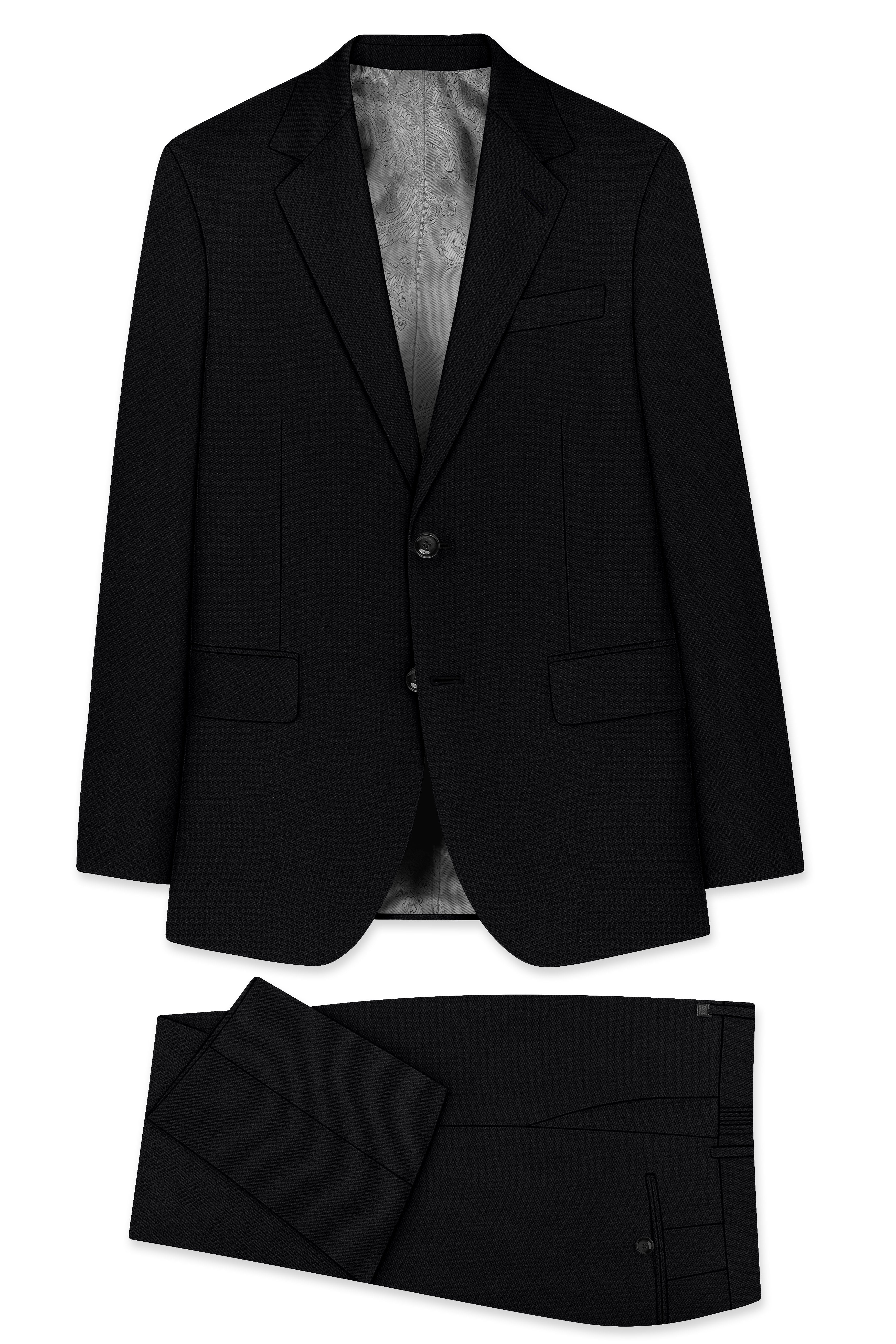 Regal-Jade Black Diamond Textured Wool Rich Slight Stretch Single Breasted Suit