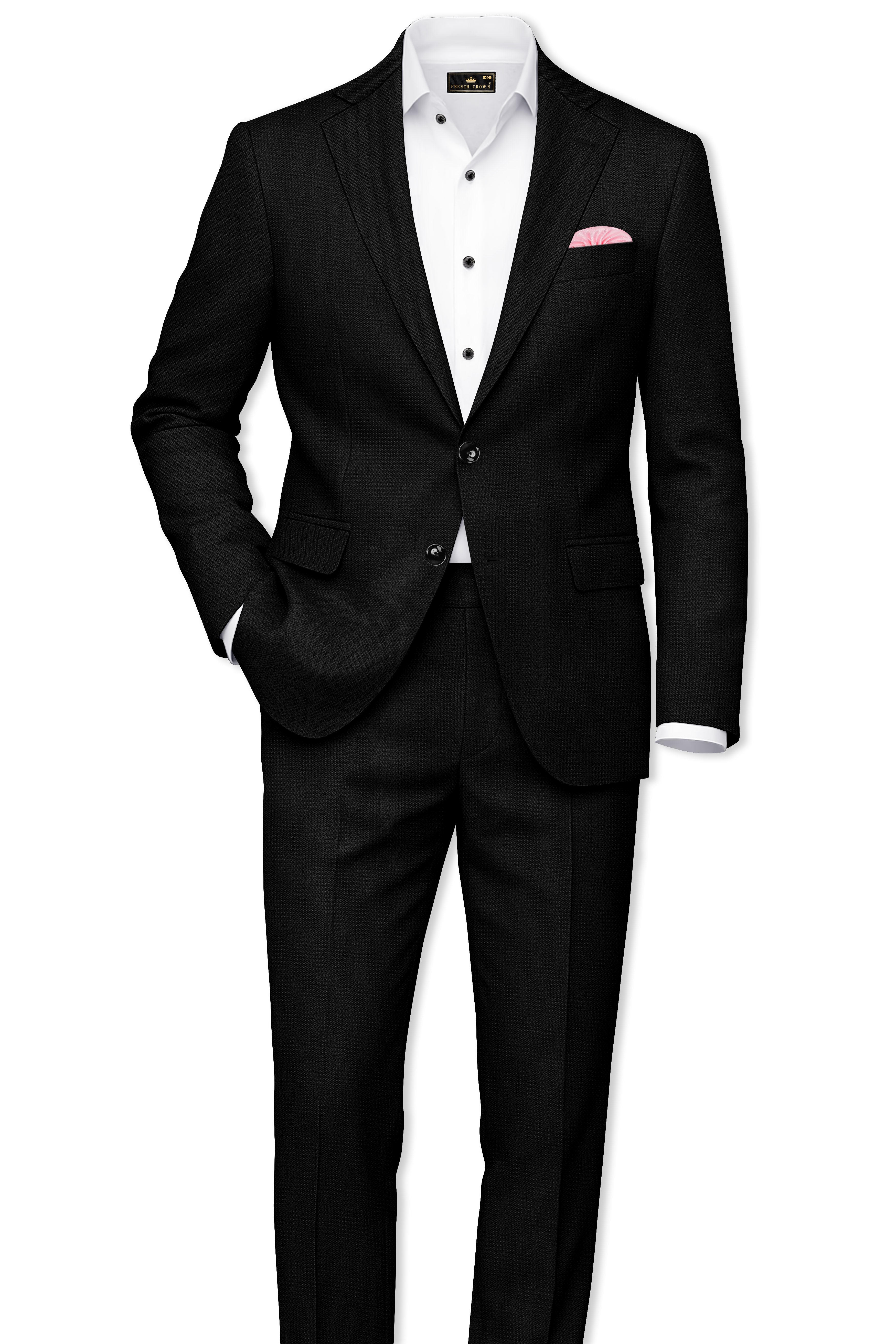 Regal-Jade Black Diamond Textured Wool Rich Slight Stretch Single Breasted Suit