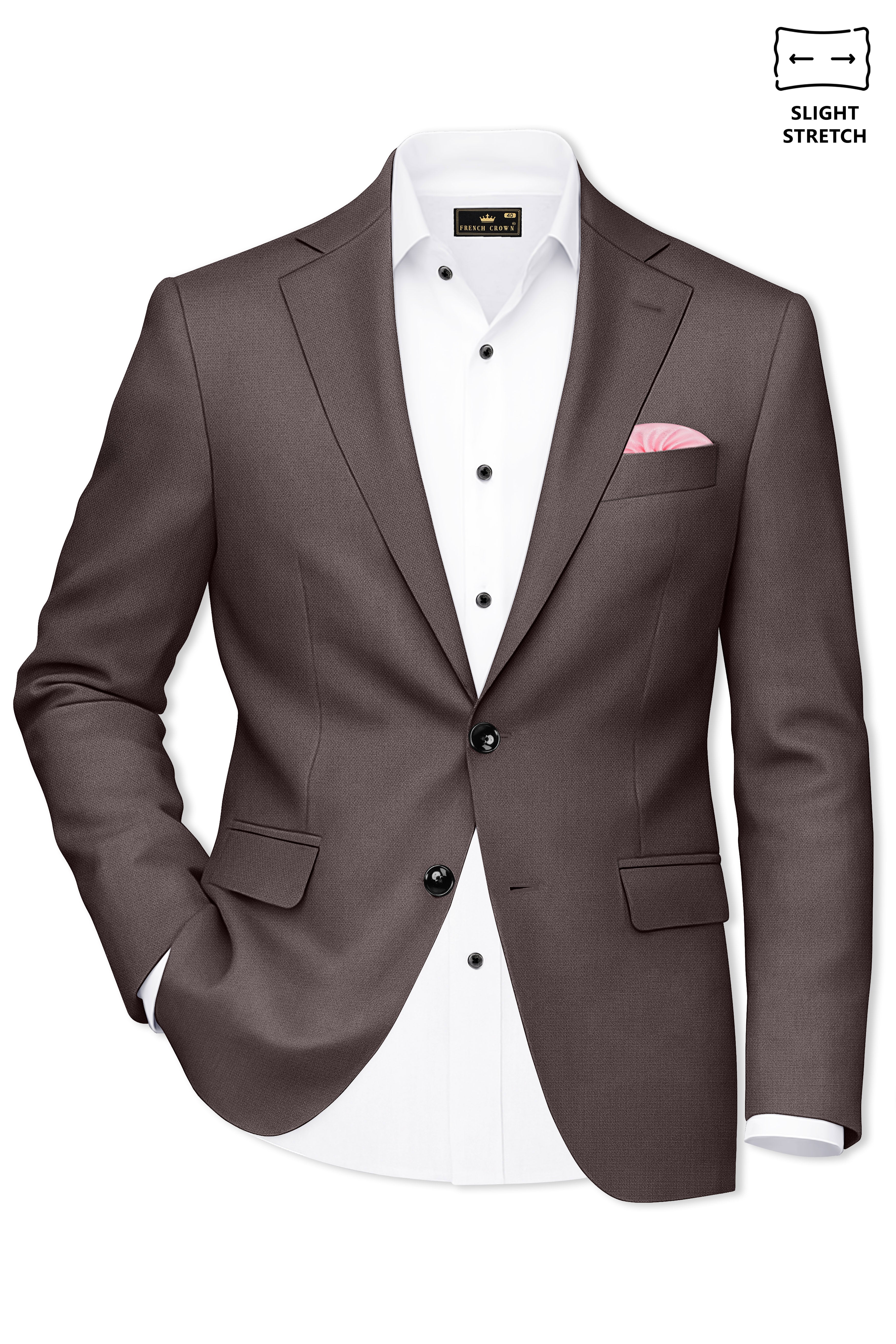 Estate-Fuscous Brown Diamond Textured Wool Rich Slight Stretch Single Breasted Suit