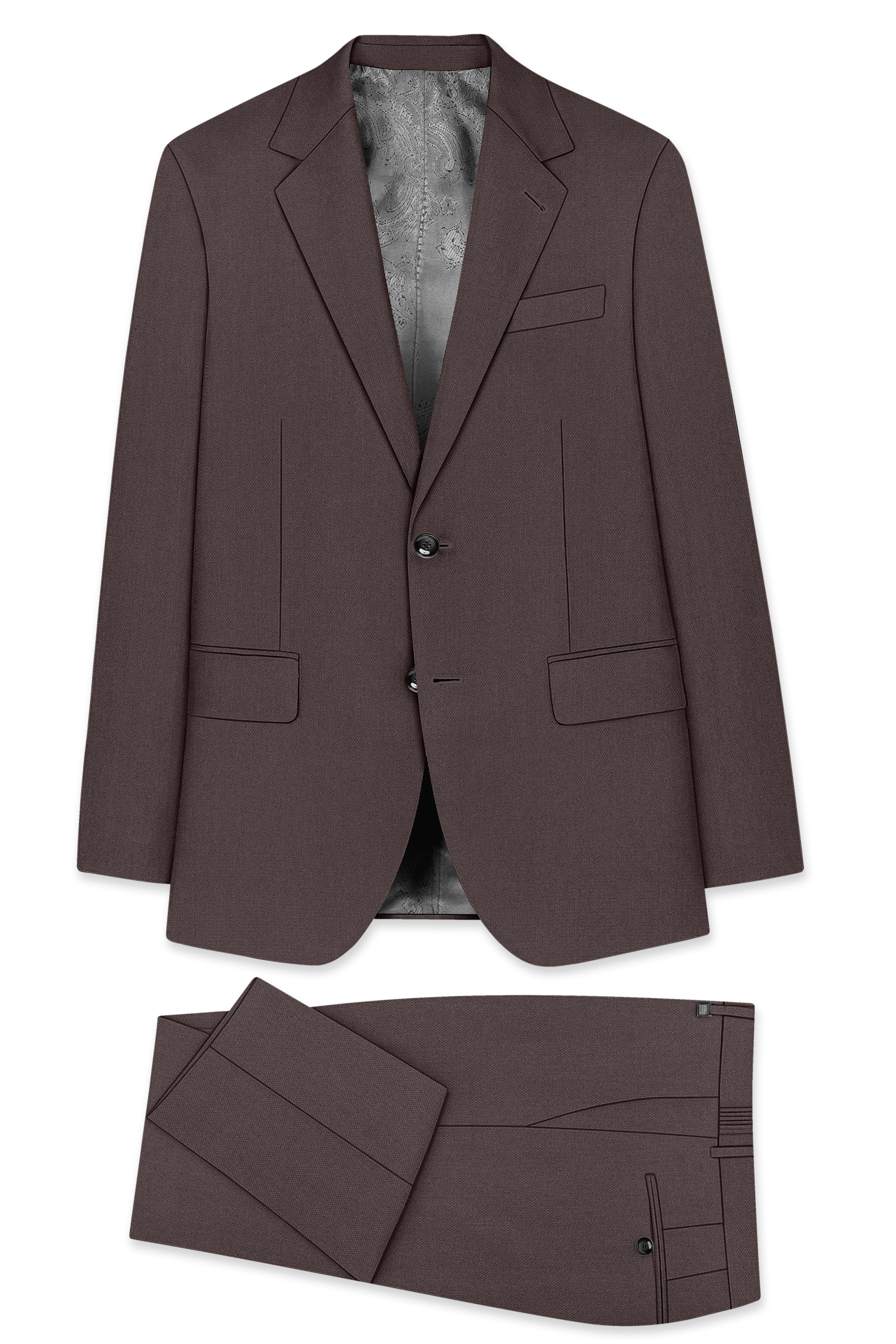 Estate-Fuscous Brown Diamond Textured Wool Rich Slight Stretch Single Breasted Suit
