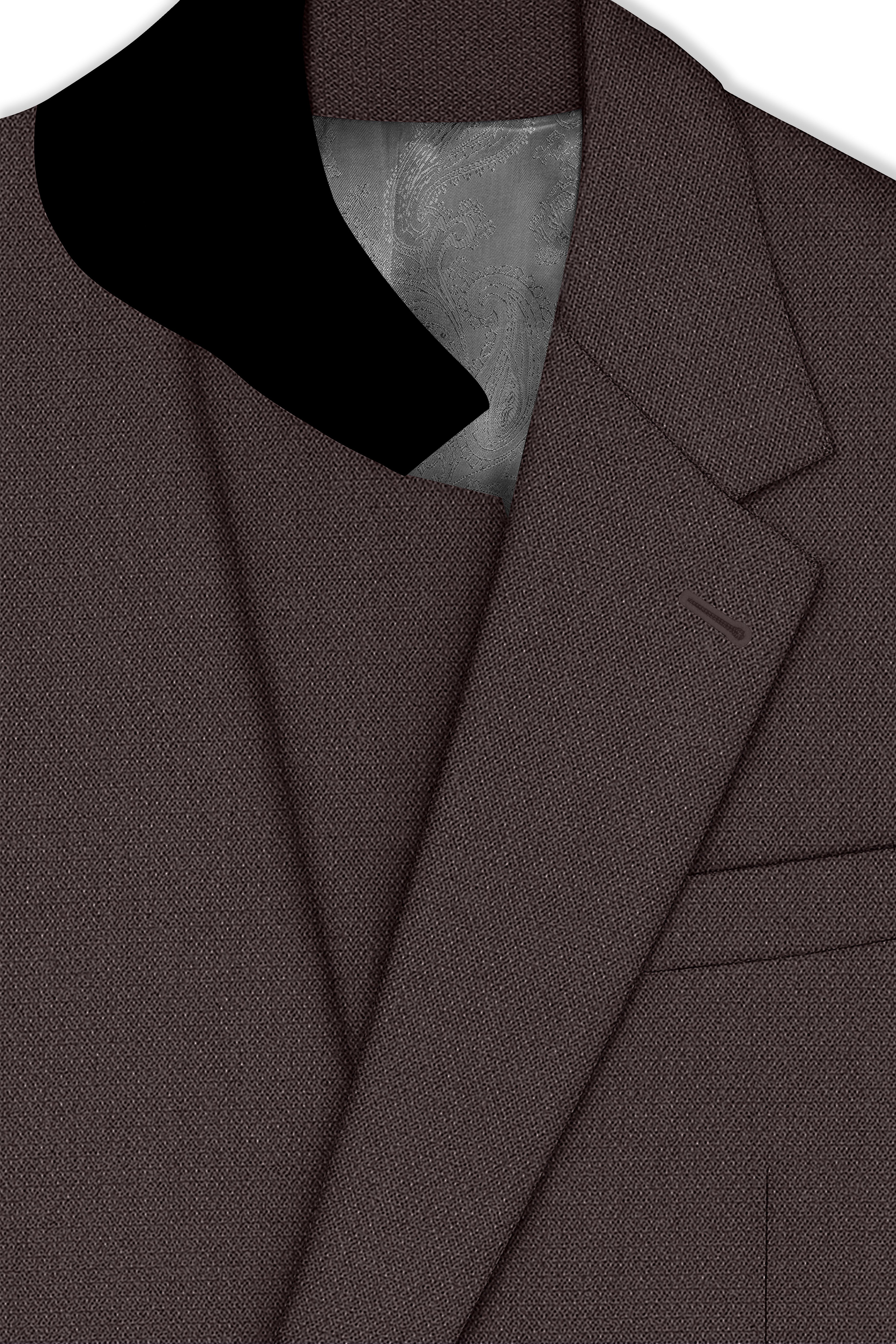 Estate-Fuscous Brown Diamond Textured Wool Rich Slight Stretch Single Breasted Suit
