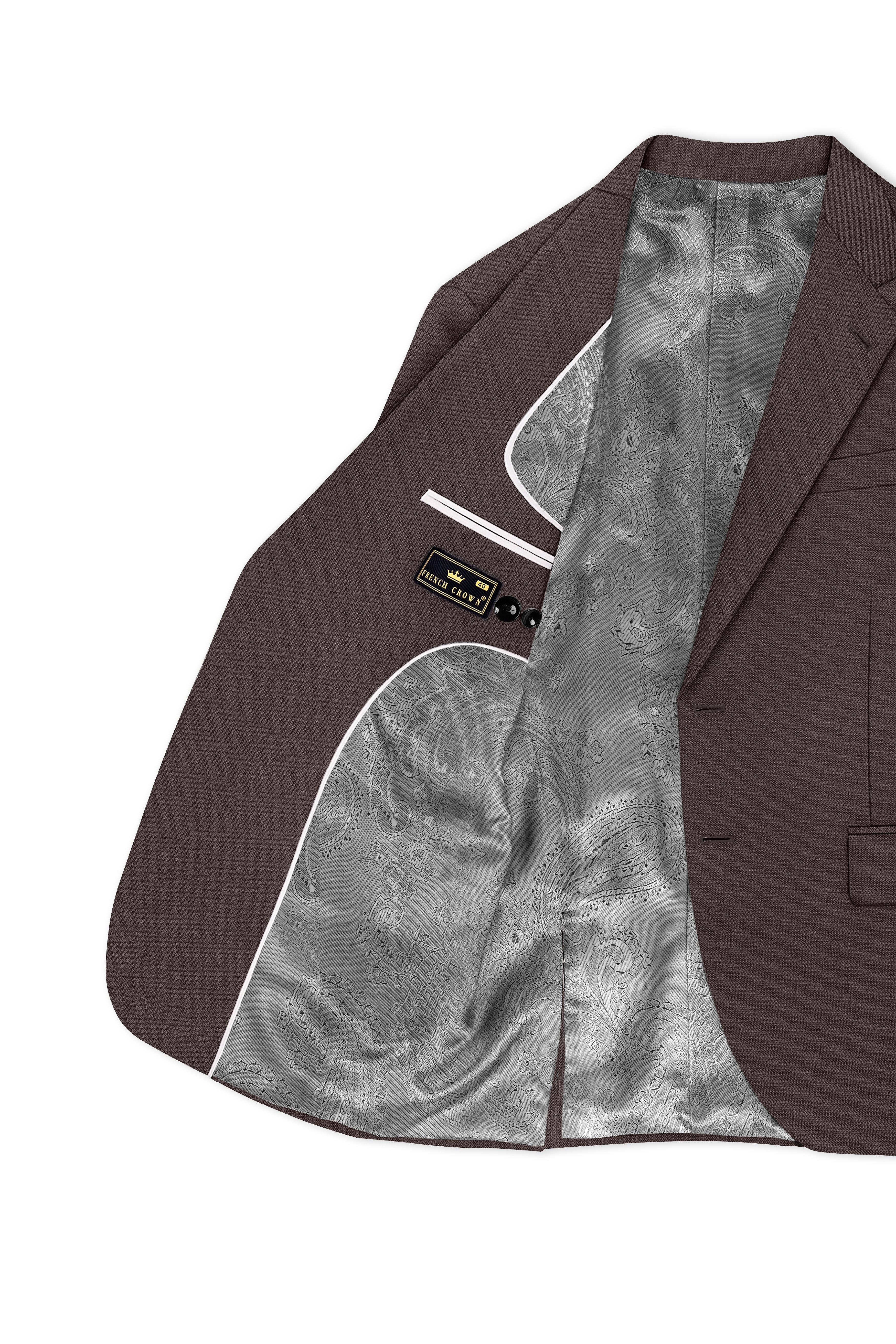 Estate-Fuscous Brown Diamond Textured Wool Rich Slight Stretch Single Breasted Suit