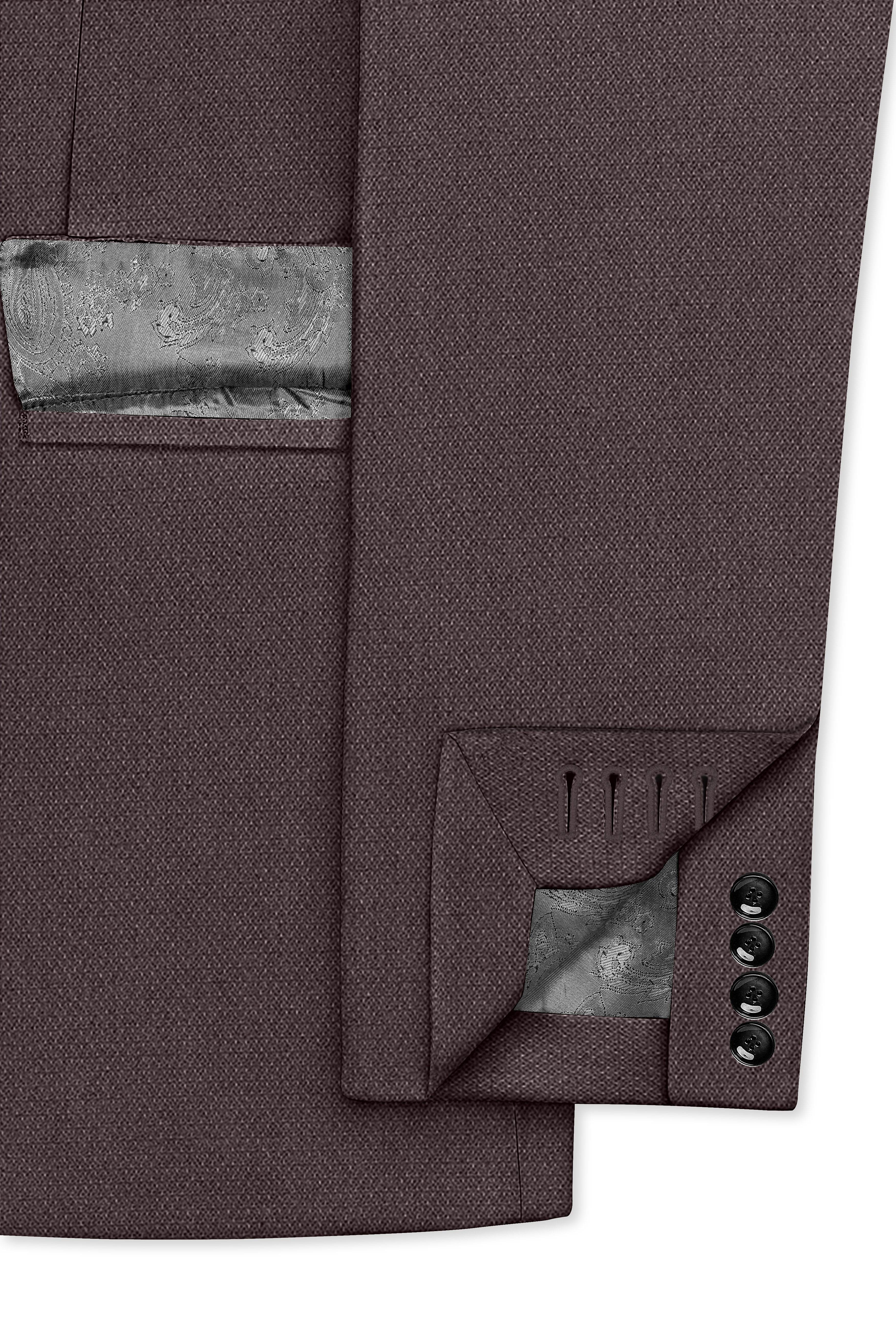 Estate-Fuscous Brown Diamond Textured Wool Rich Slight Stretch Single Breasted Suit