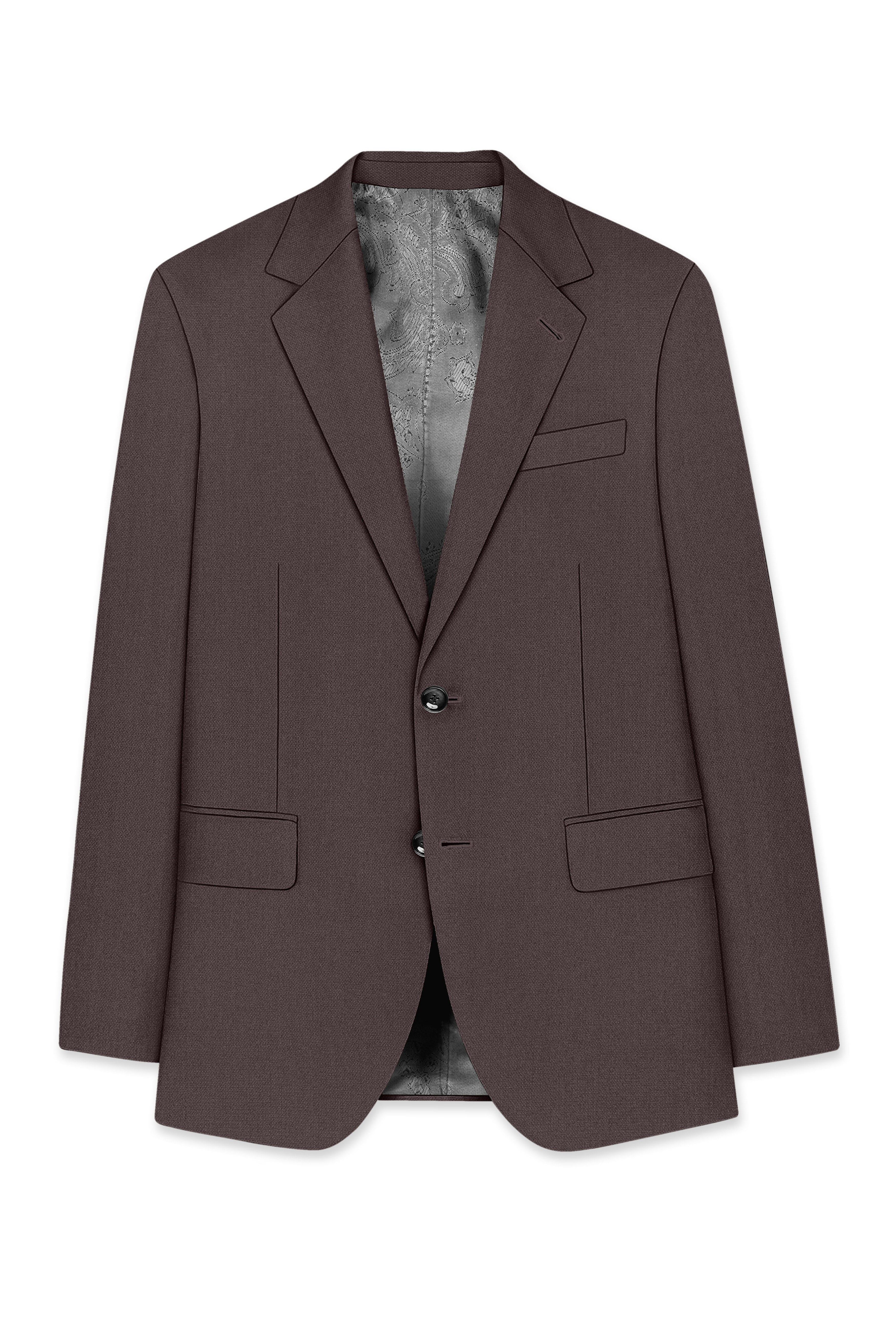 Estate-Fuscous Brown Diamond Textured Wool Rich Slight Stretch Single Breasted Suit