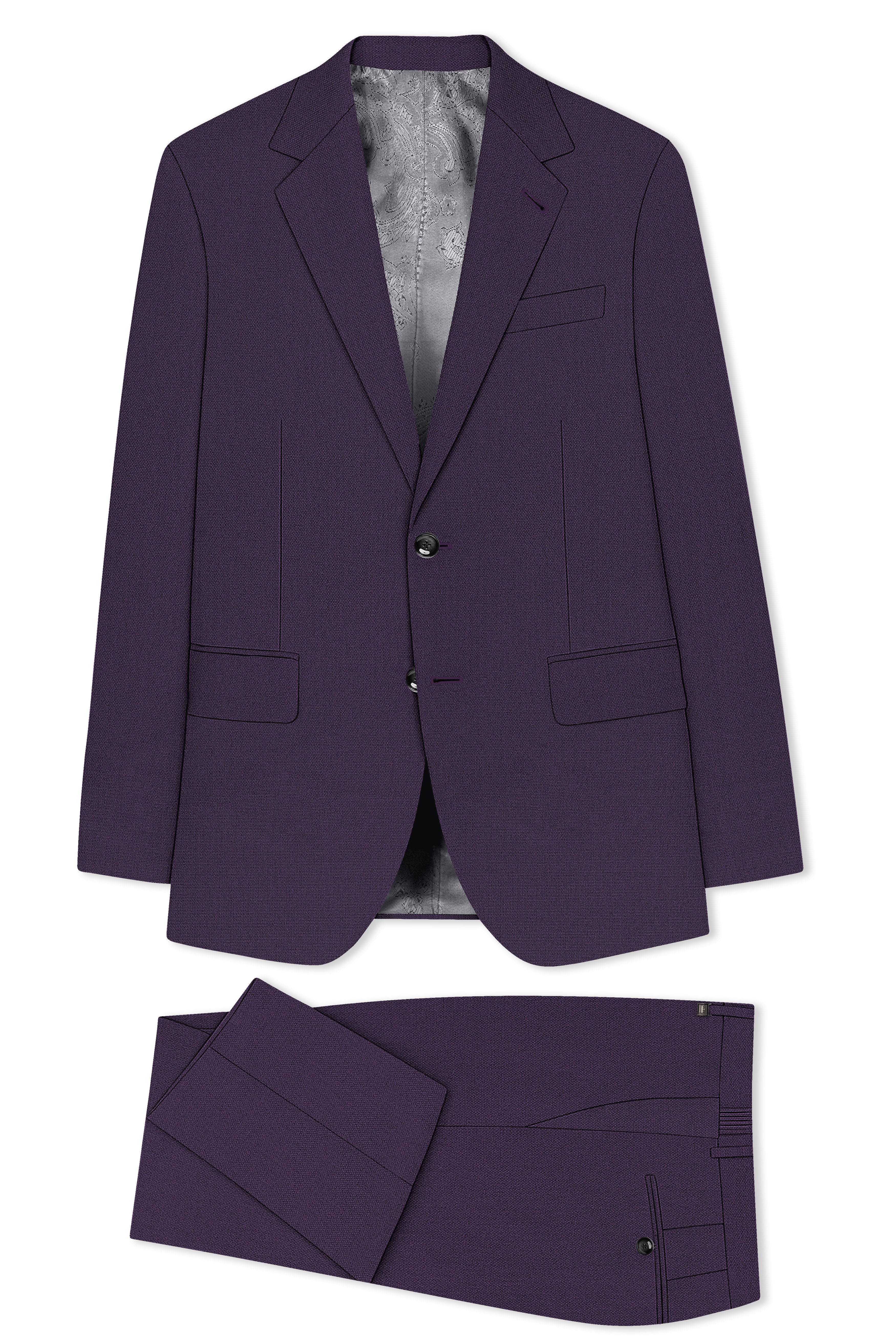 Opulent-Bastille Purple Diamond Textured Wool Rich Slight Stretch Single Breasted Suit