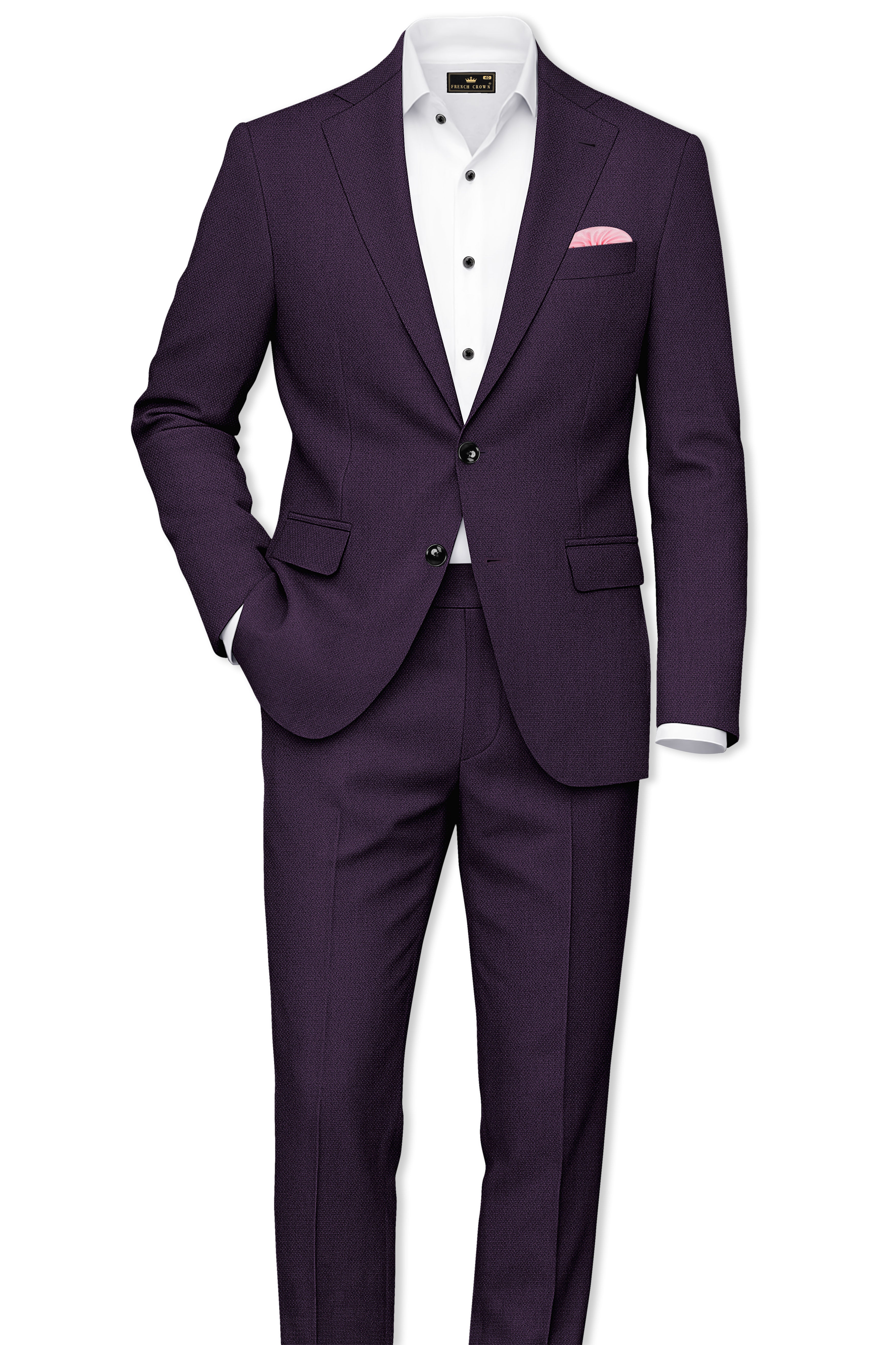 Opulent-Bastille Purple Diamond Textured Wool Rich Slight Stretch Single Breasted Suit