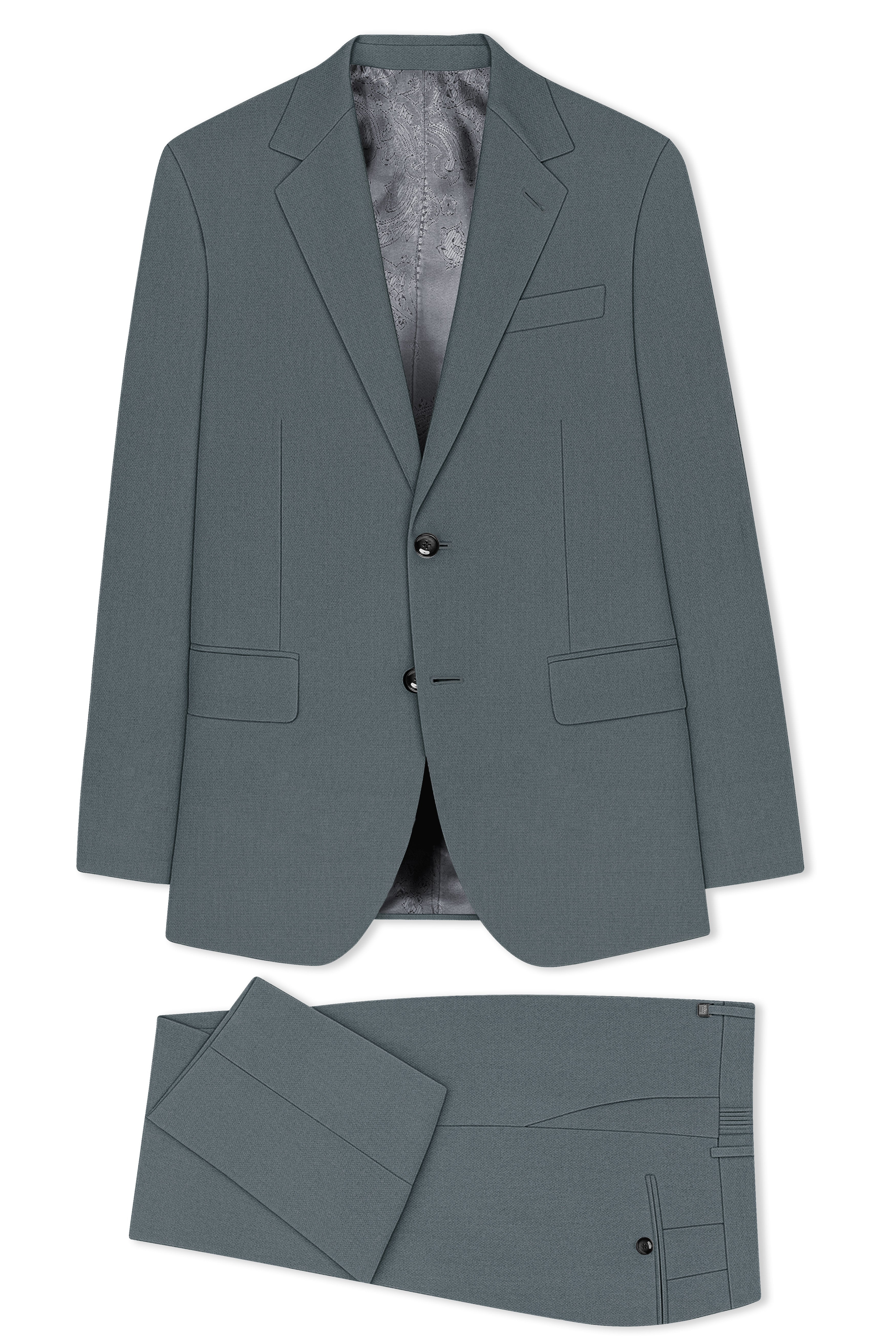 Aurelian-Scarpa Green Diamond Textured Wool Rich Slight Stretch Single Breasted Suit