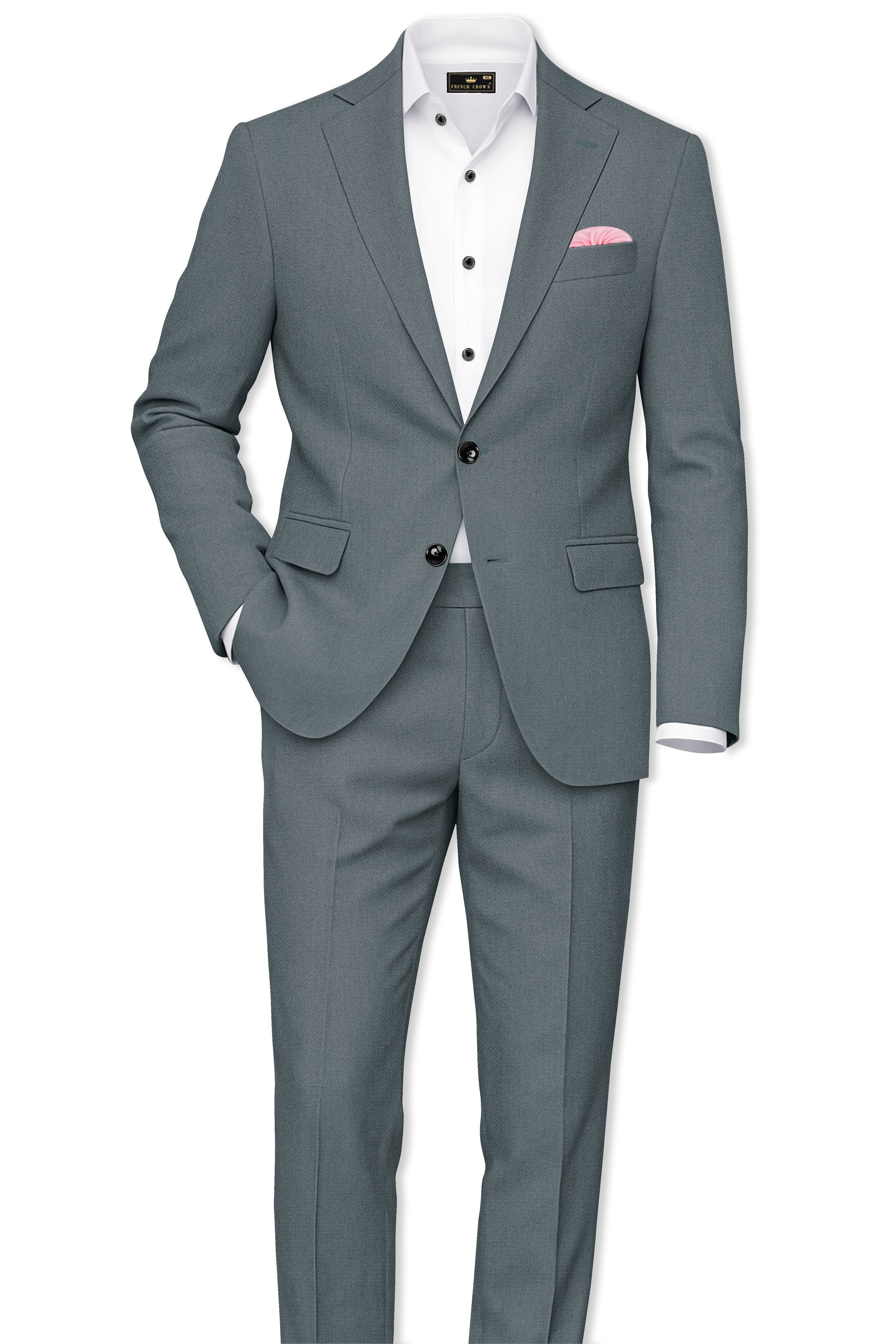 Aurelian-Scarpa Green Diamond Textured Wool Rich Slight Stretch Single Breasted Suit