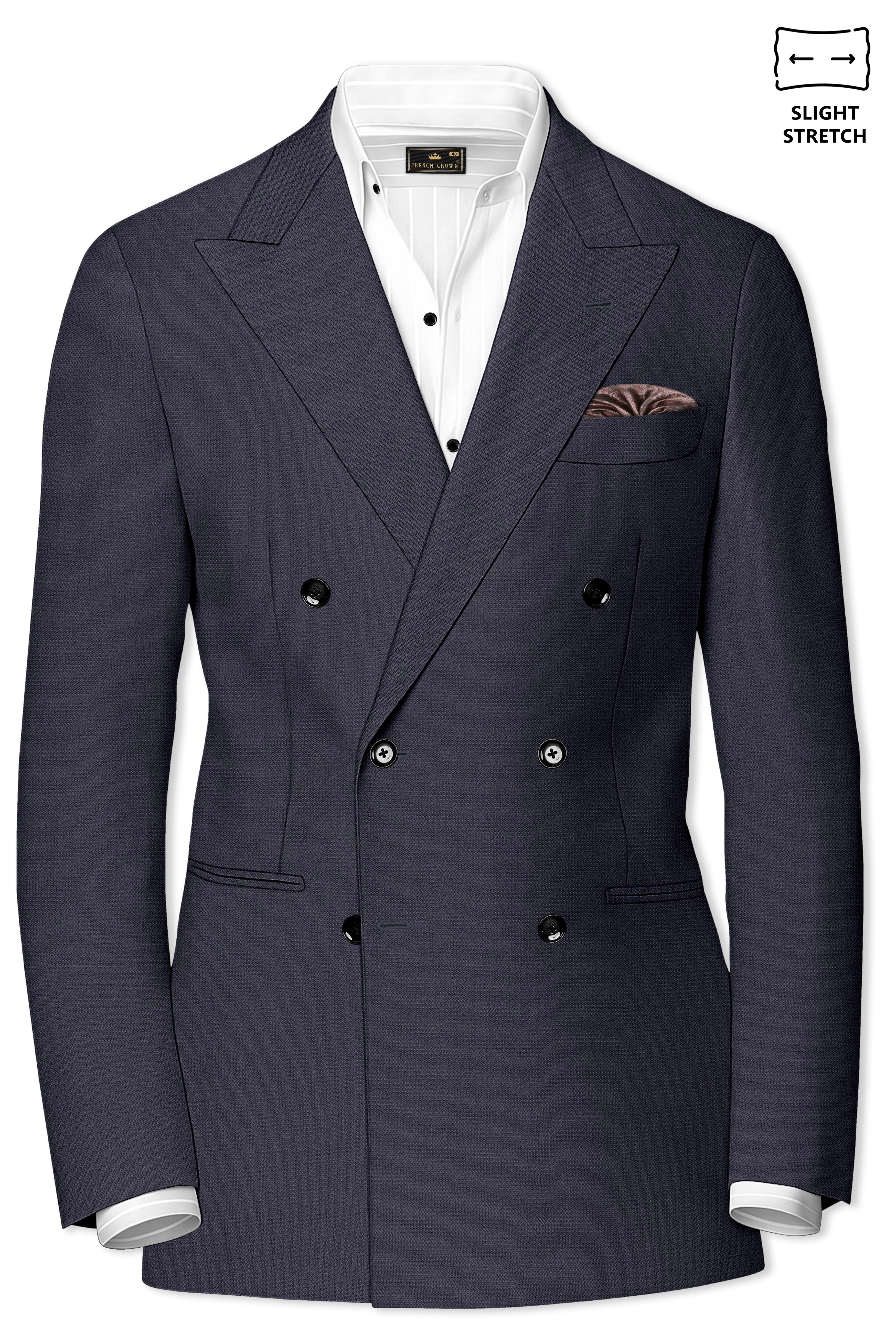 Obsidian-Paynes Gray Diamond Textured Wool Rich Slight Stretch Double Breasted Suit